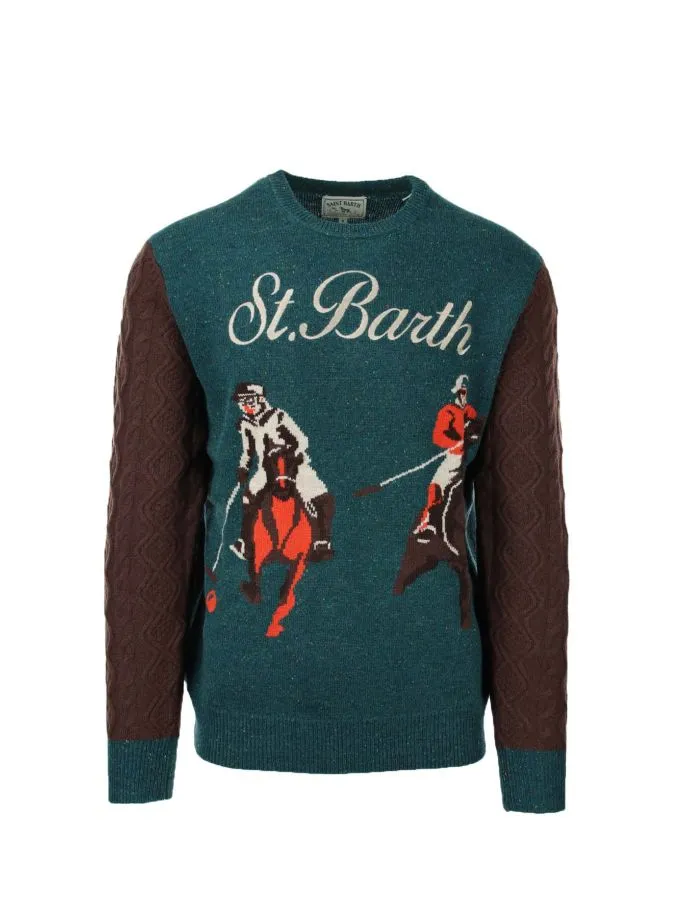 Maglia pullover girocollo in lana con trecce Polo Horse