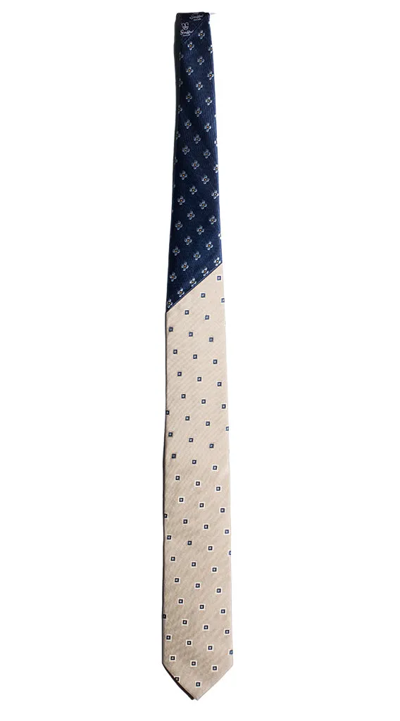 Man Beige Silk Tie Deep Blue Pattern Deep Blue Contrast Knot N1919
