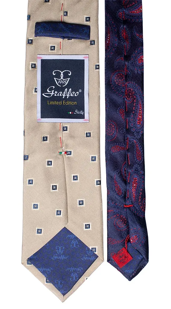 Man Beige Silk Tie Deep Blue Pattern Deep Blue Contrast Knot N1919