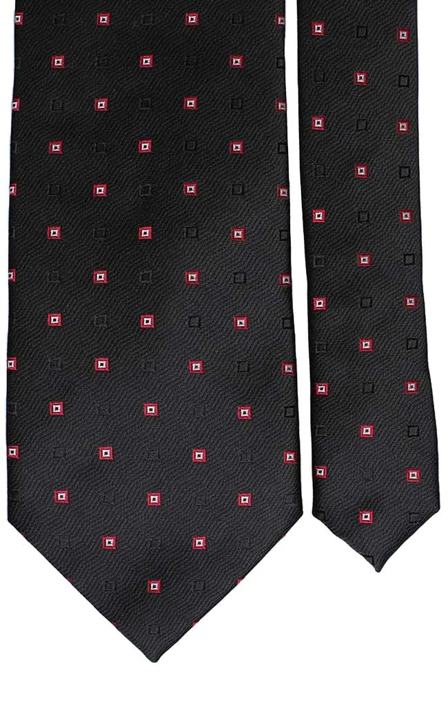 Man Black Silk Tie Tone on Tone Red White Pattern 577