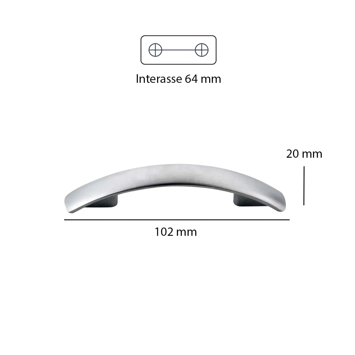 Maniglia in zama 64x102x20 mm cromato opaco