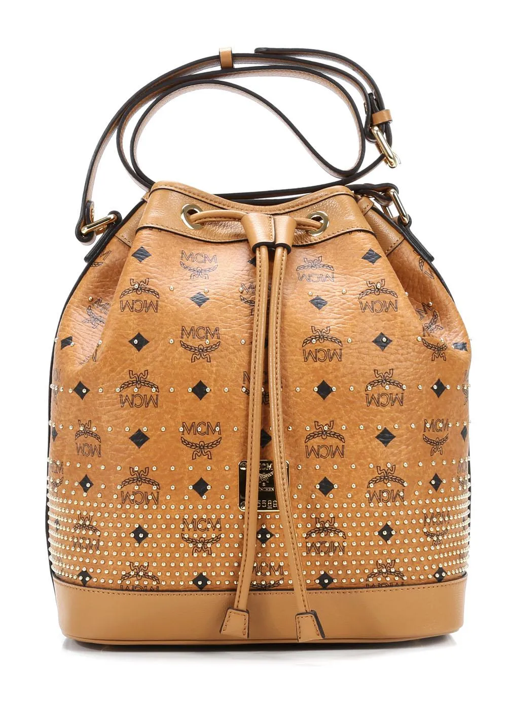  MCM Gold Visetos Borsa hobo pelle sintetica cognac  