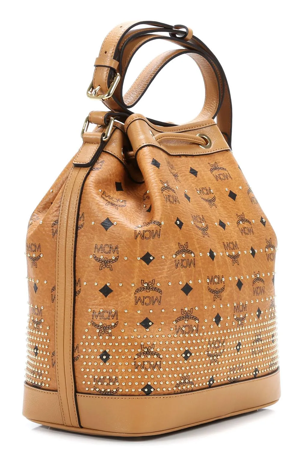  MCM Gold Visetos Borsa hobo pelle sintetica cognac  