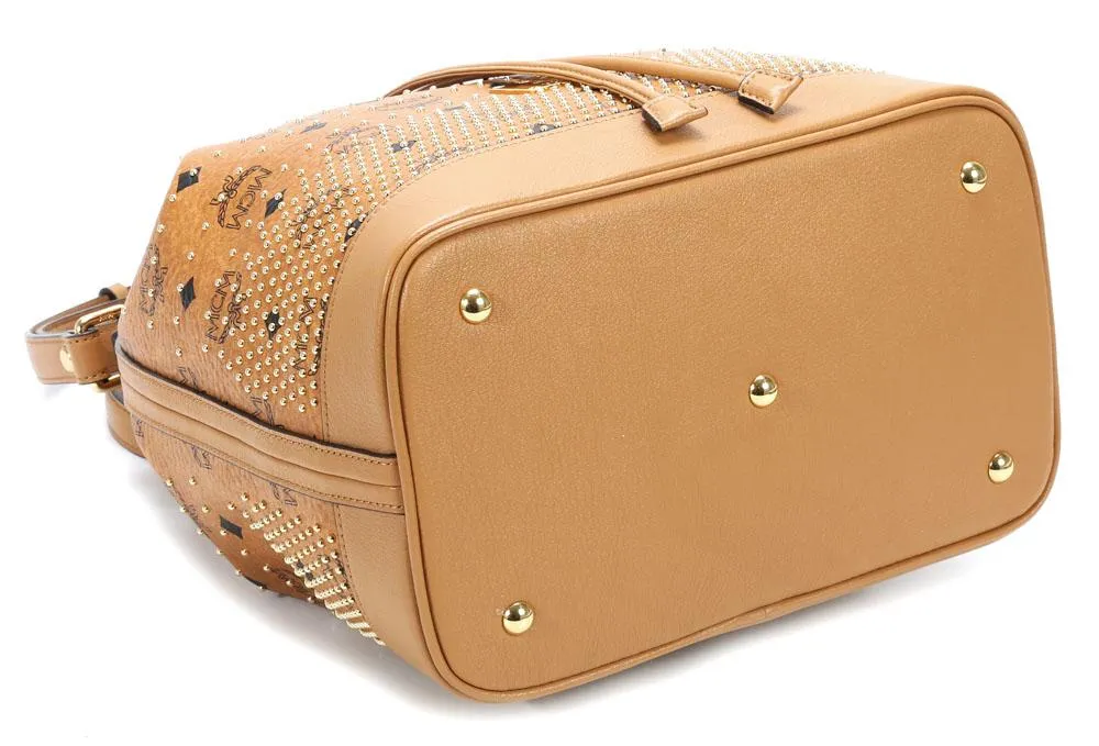  MCM Gold Visetos Borsa hobo pelle sintetica cognac  