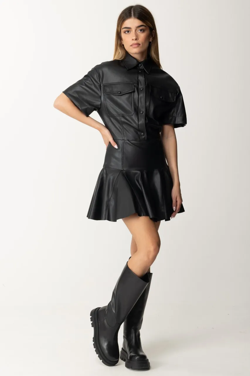Mini abito chemisier effetto pelle Black
