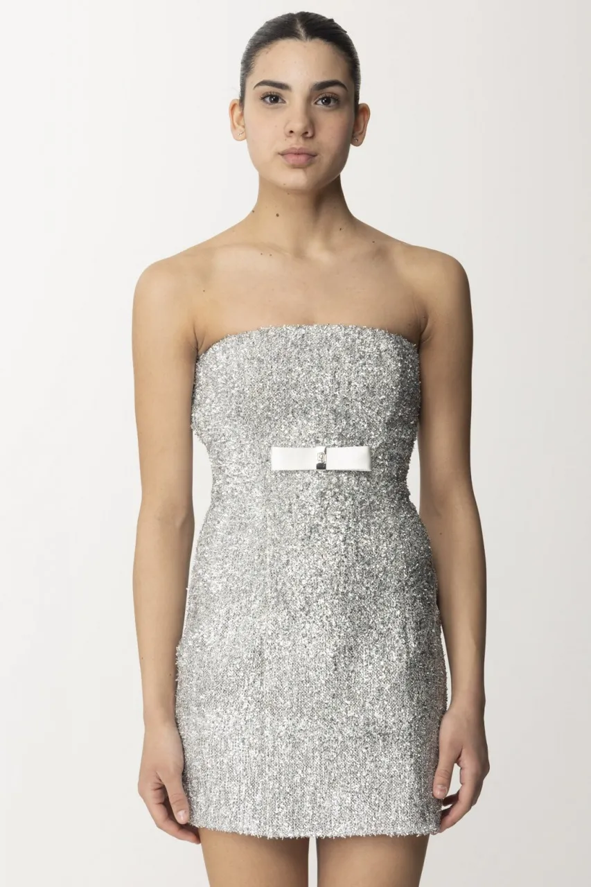 Miniabito in tweed lurex con fiocco Argento