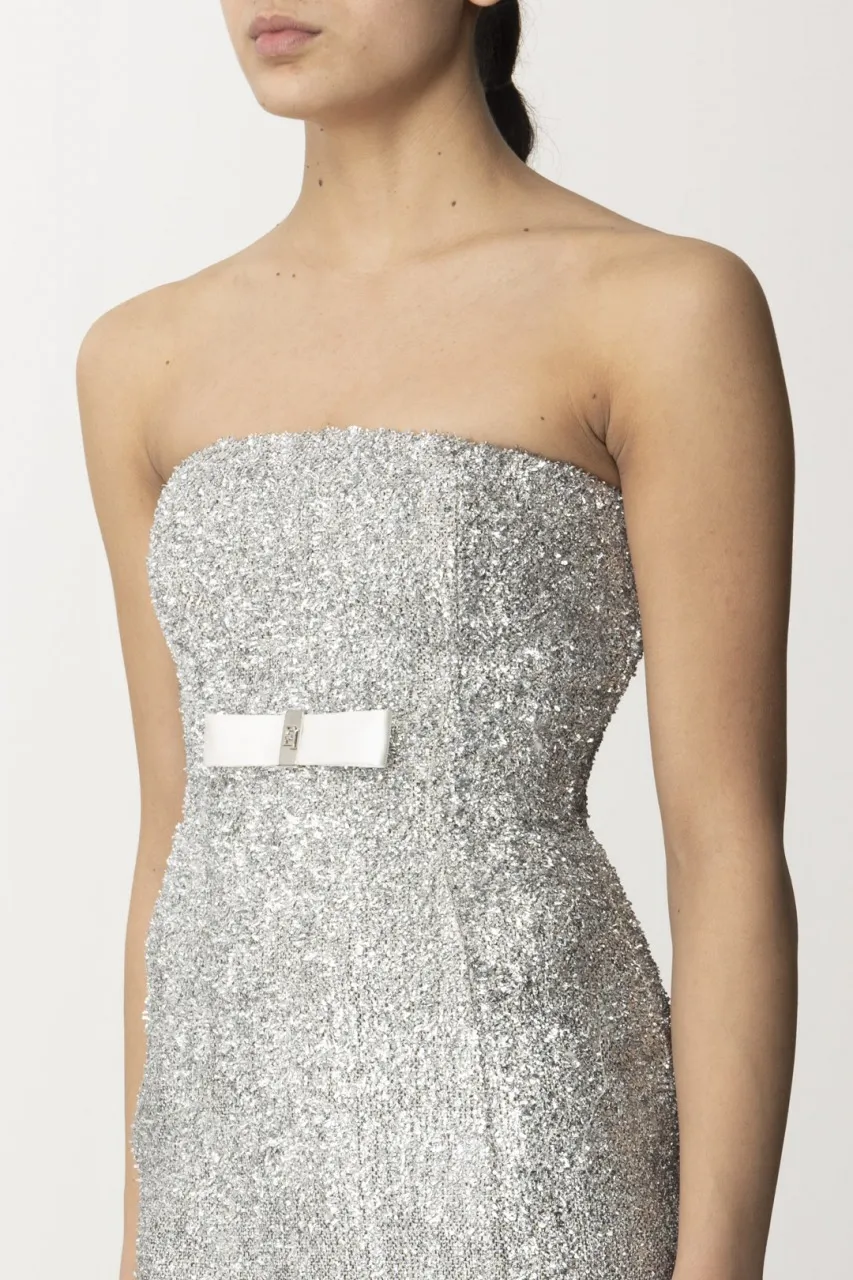 Miniabito in tweed lurex con fiocco Argento