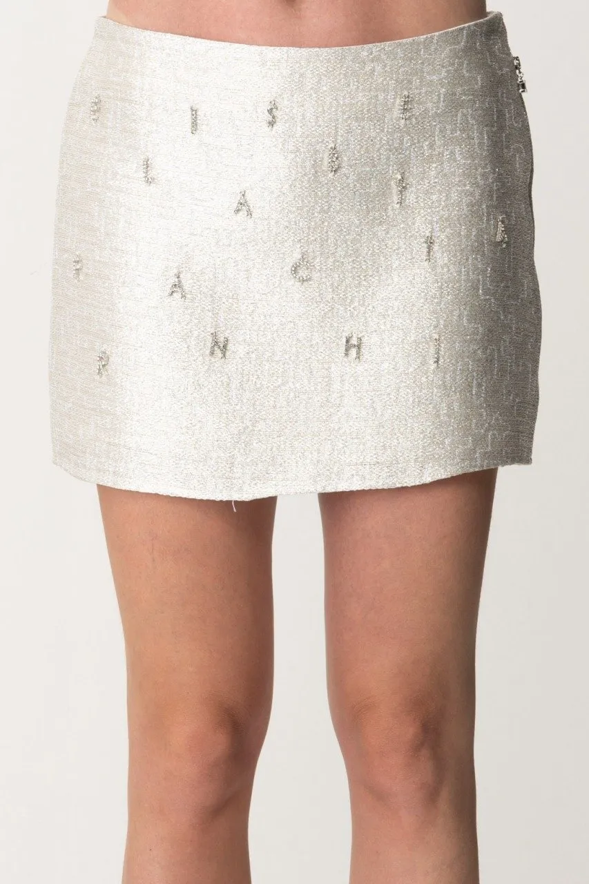 Minigonna in tweed con lettering in strass Argento