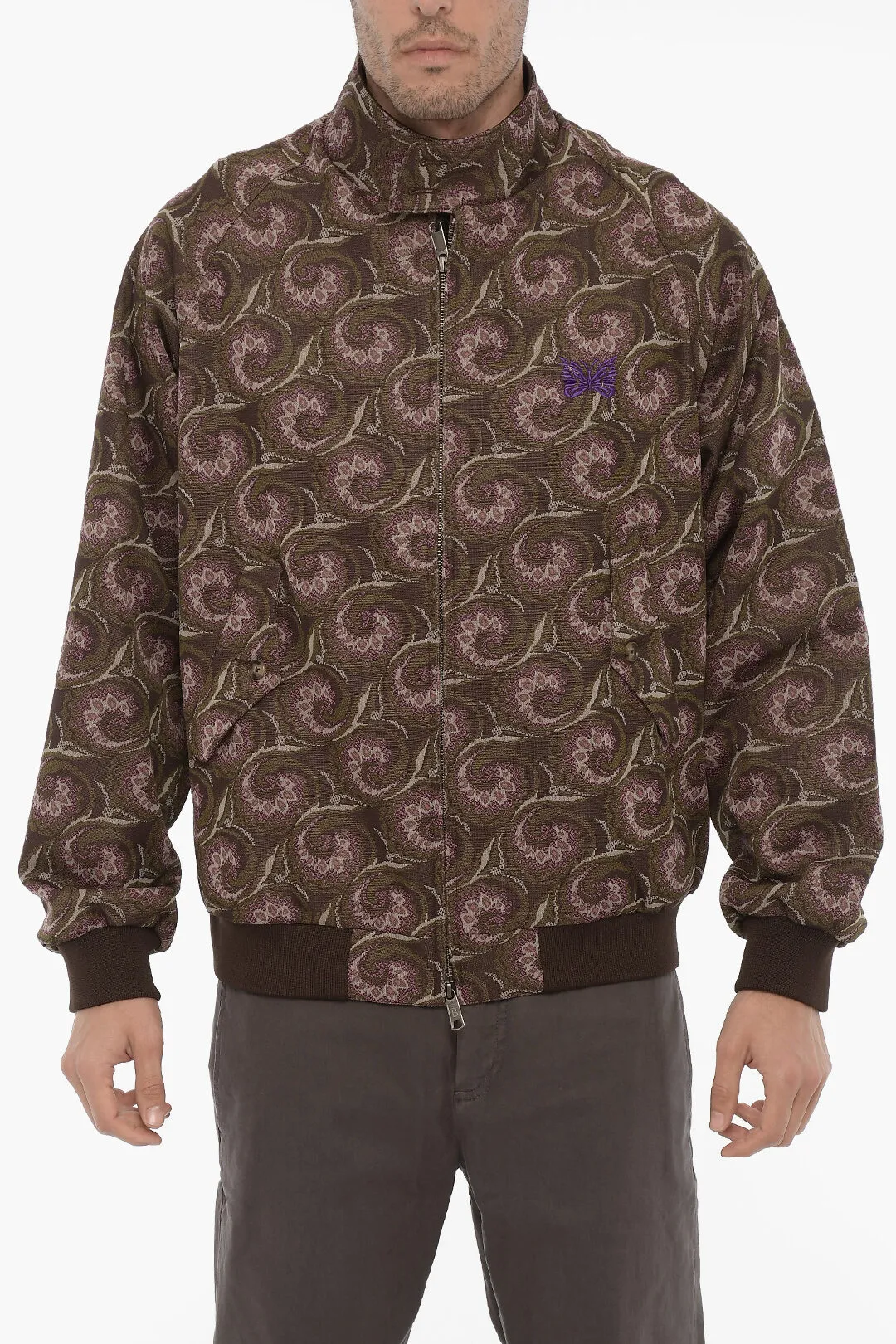 NEEDLES Bomber in Tessuto Jacquard con Ricamo Farfalla