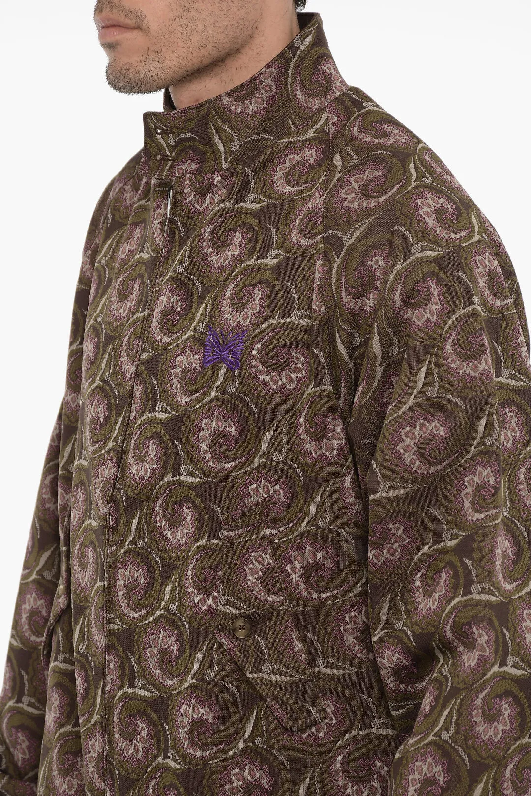 NEEDLES Bomber in Tessuto Jacquard con Ricamo Farfalla