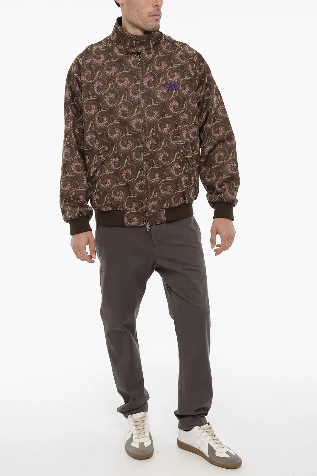 NEEDLES Bomber in Tessuto Jacquard con Ricamo Farfalla