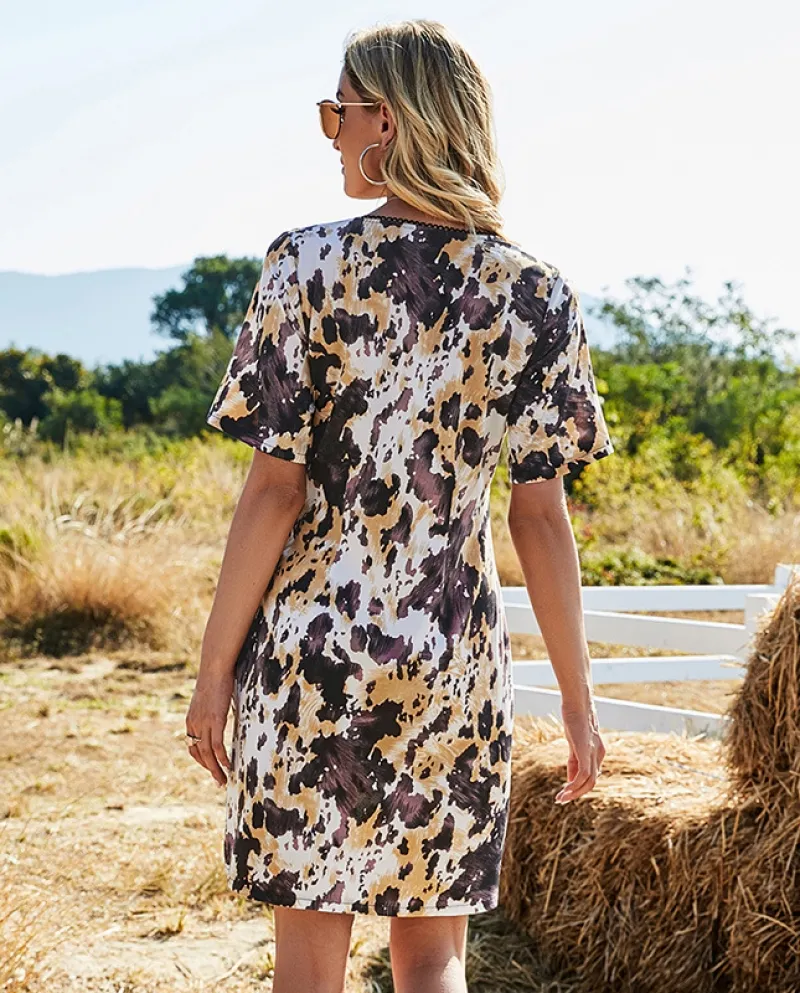 Nuovo abito corto Abito elegante con scollo quadrato Abito lungo al ginocchio con maniche corte e cravatta