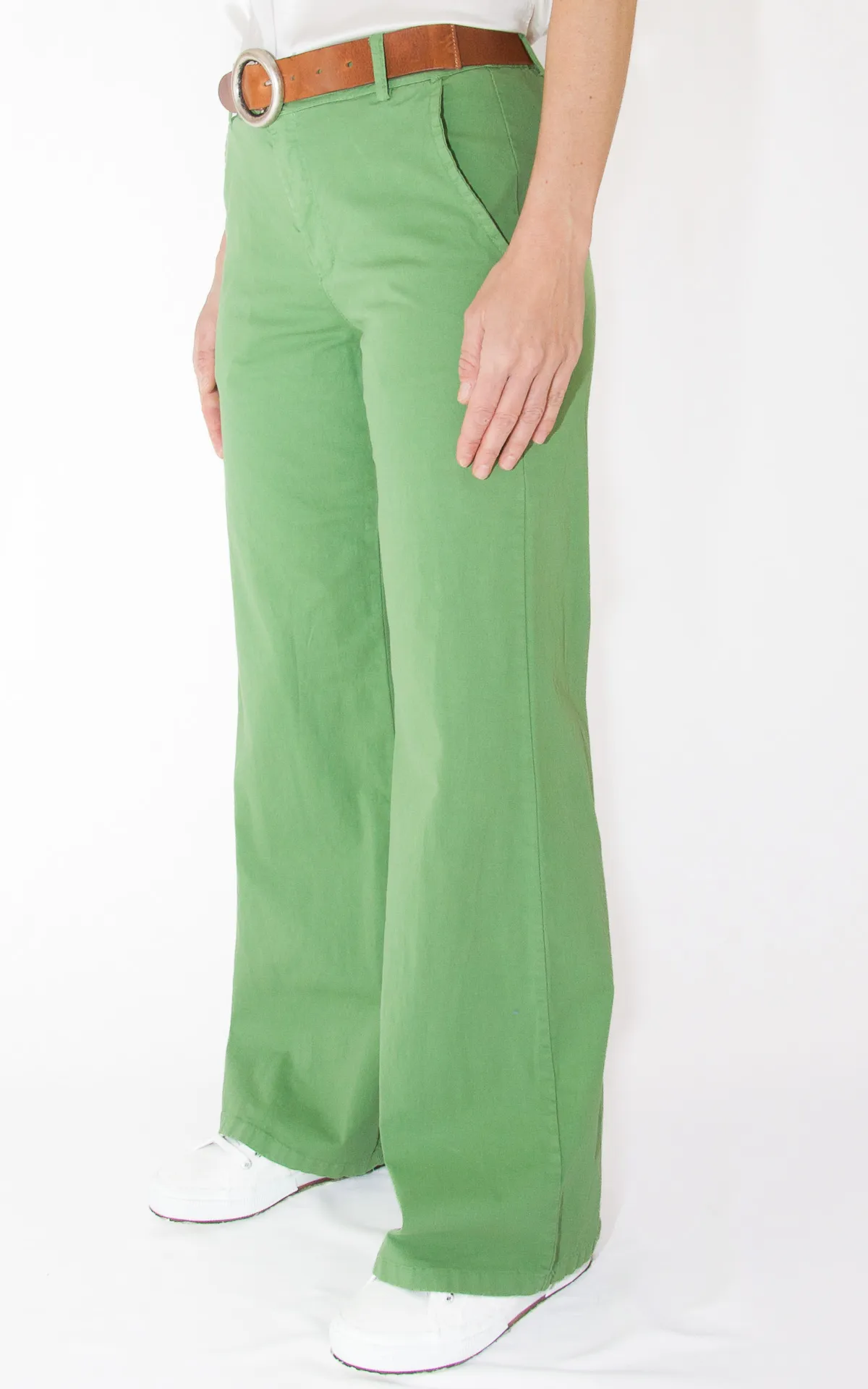 Off-On – pantalone palazzo cotone – verde
