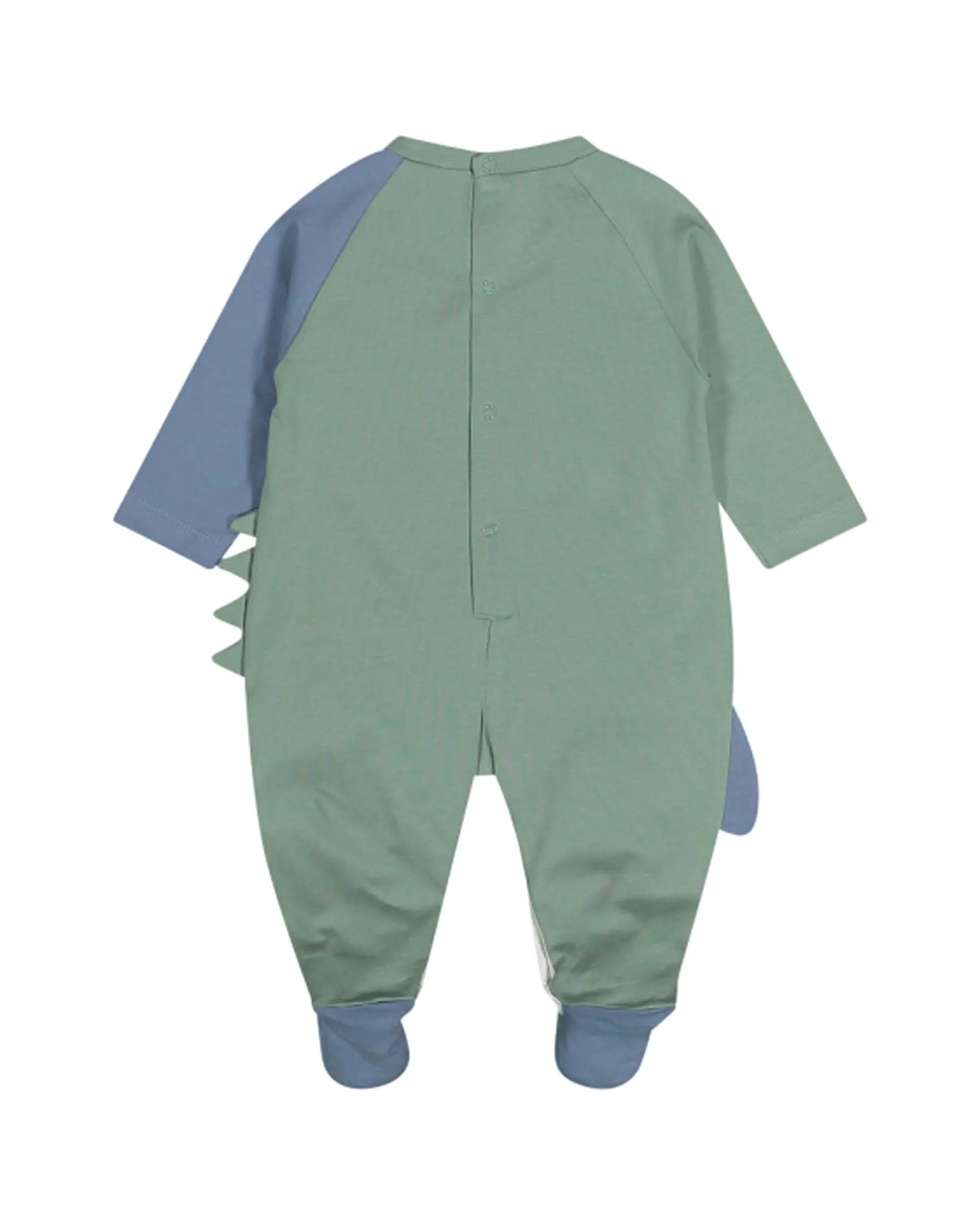 Pagliaccetto bianco azzurro e verde in cotone stretch con stampa animaletti 3-6 mesi