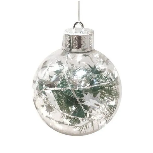 Palline trasparenti con foglie e stelle 8 cm - 12 pz.