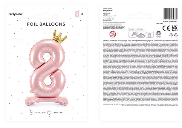 Palloncino in alluminio rosa chiaro numero 8