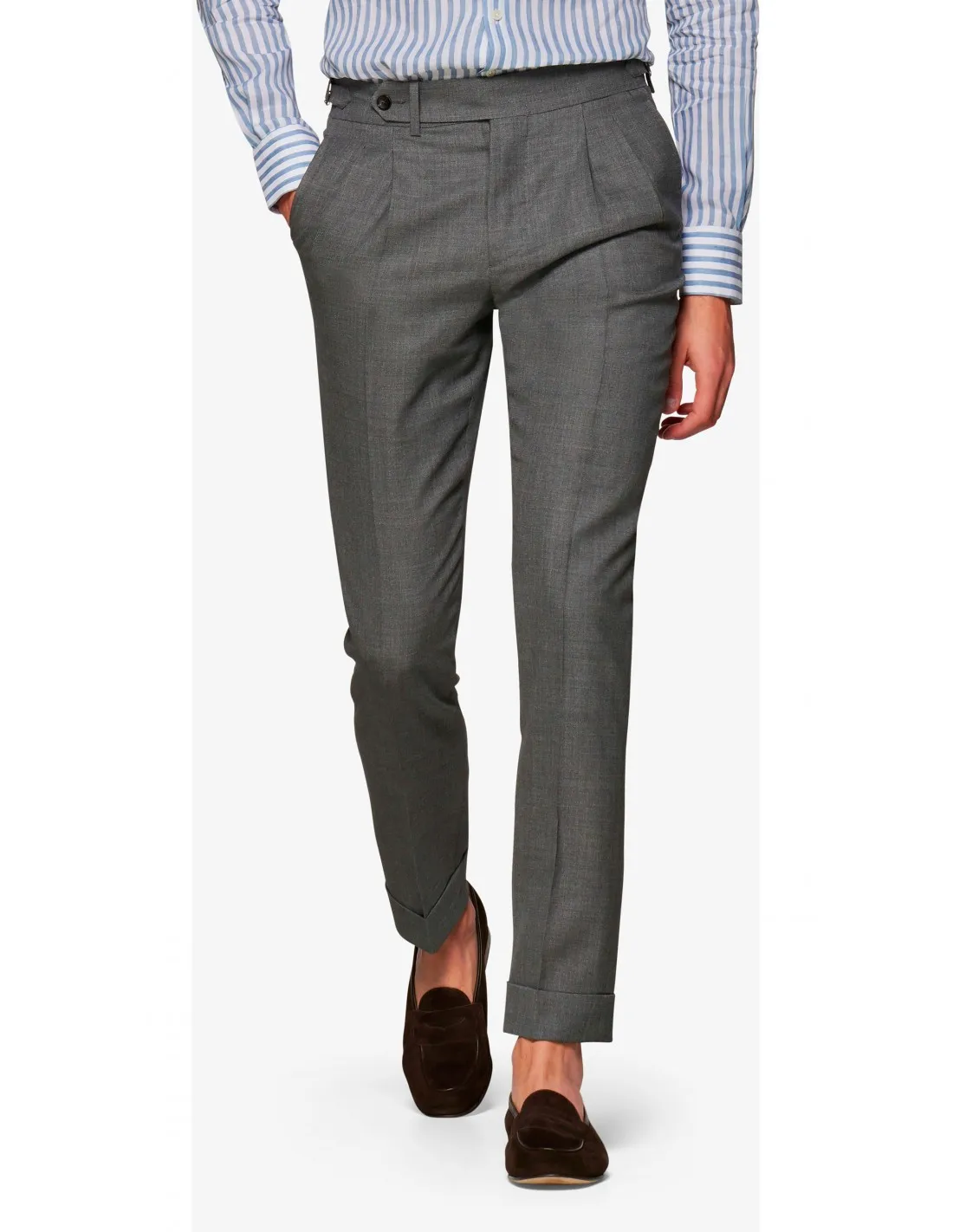 Pantalone con pinces in lana tela grigio scuro