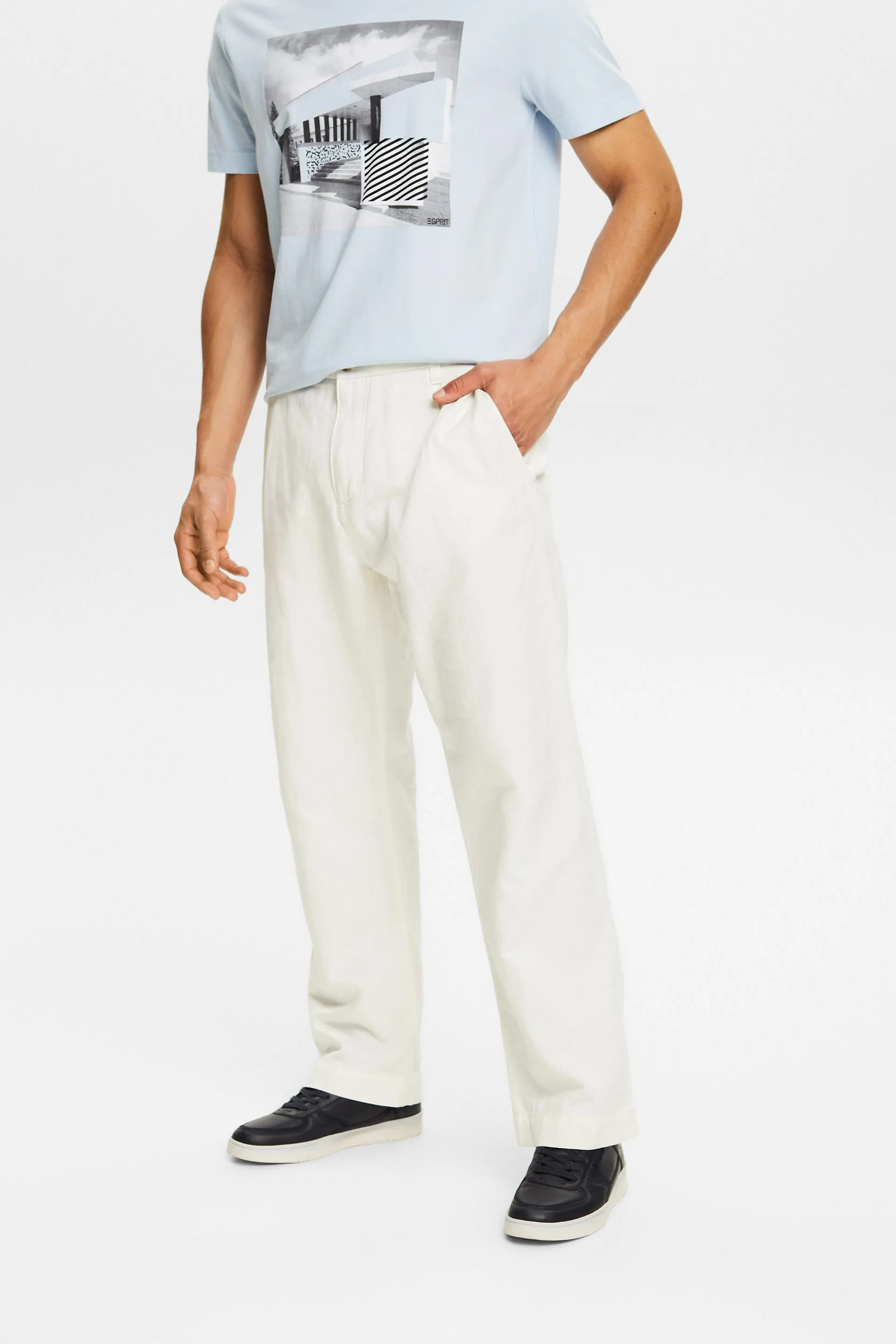 Pantaloni dritti in lino e cotone