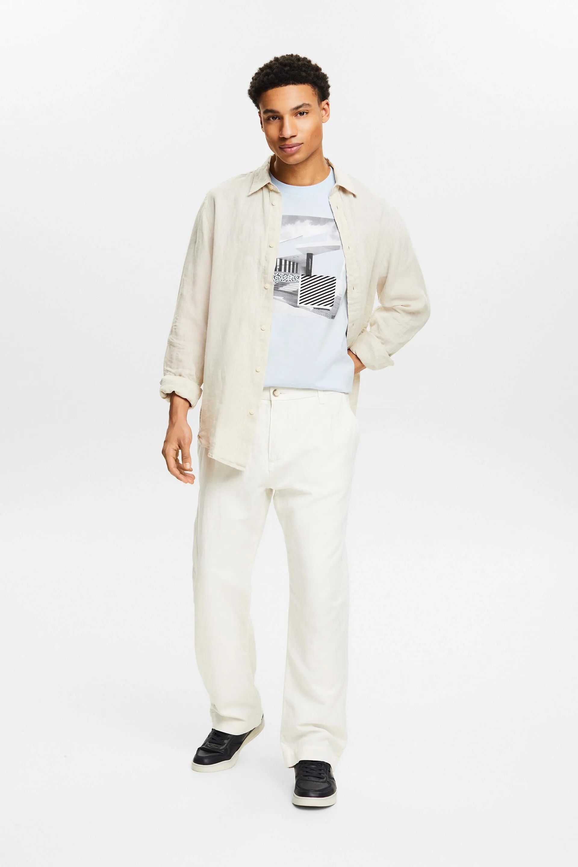 Pantaloni dritti in lino e cotone