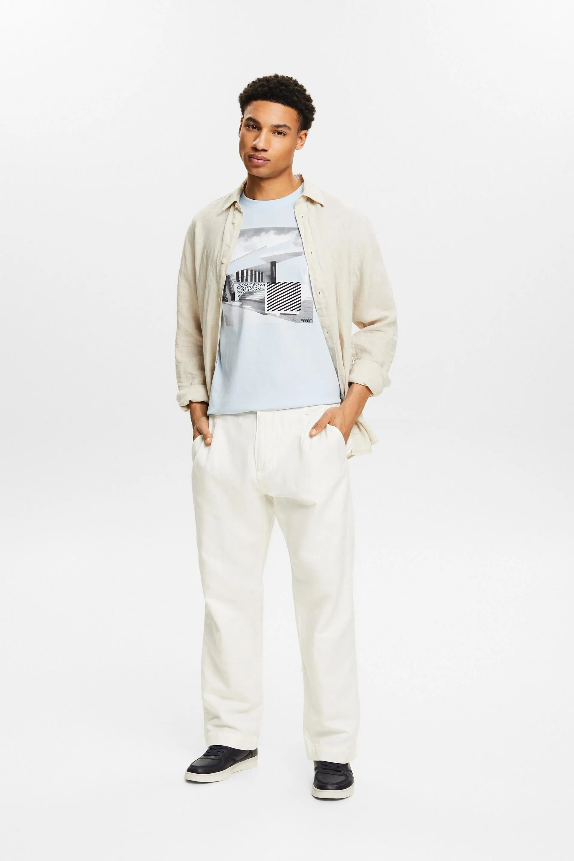 Pantaloni dritti in lino e cotone