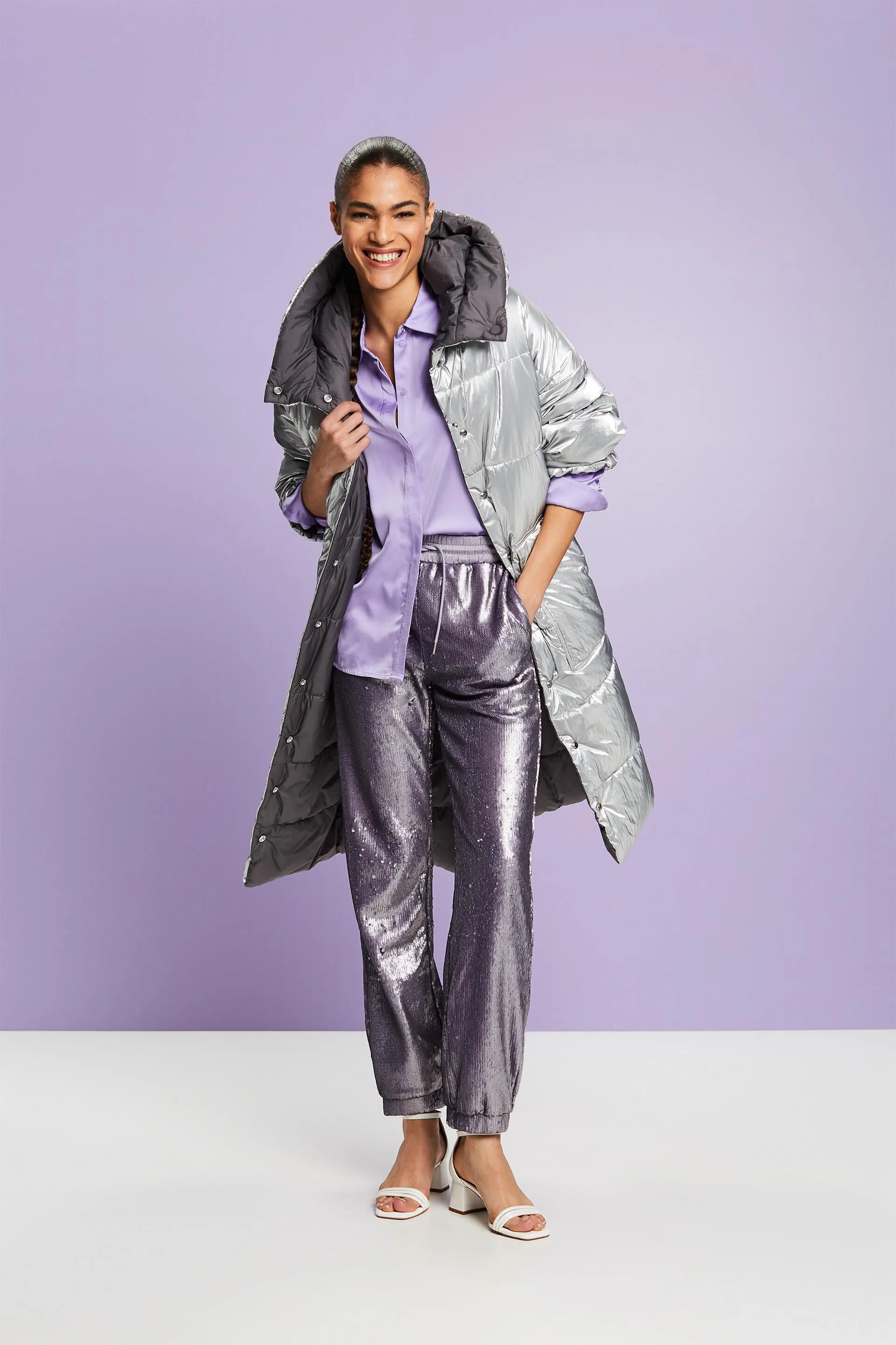 Pantaloni in raso con paillettes