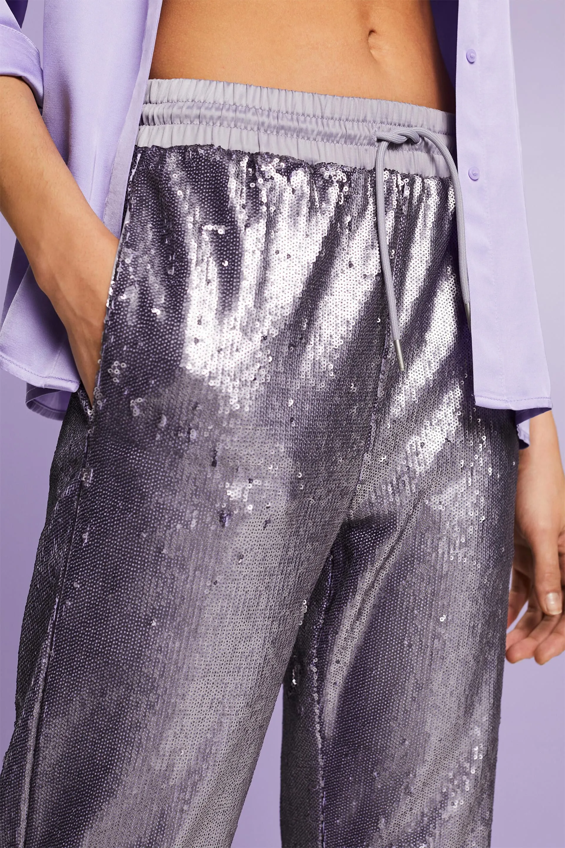 Pantaloni in raso con paillettes