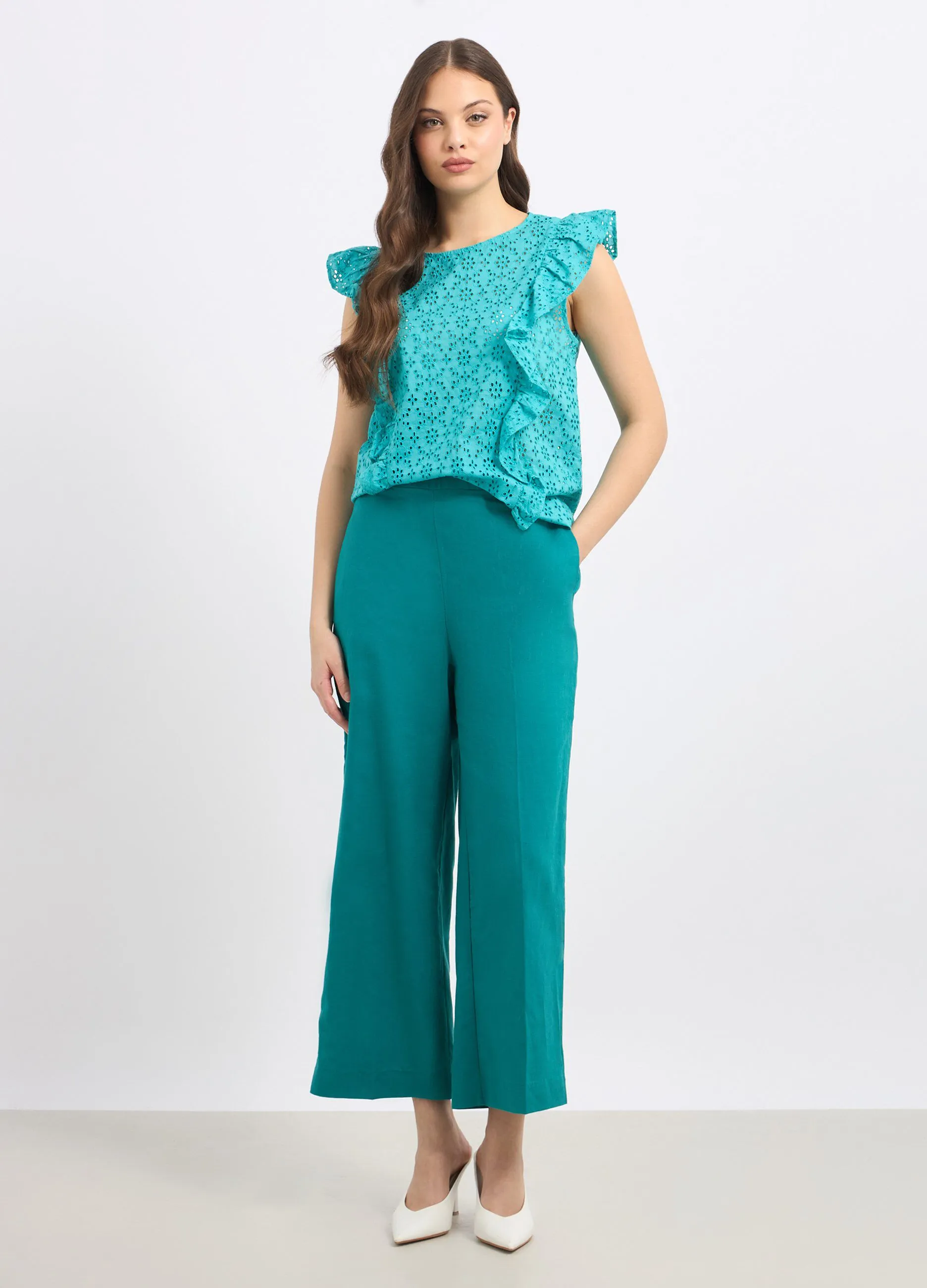 Pantaloni palazzo in misto lino donna