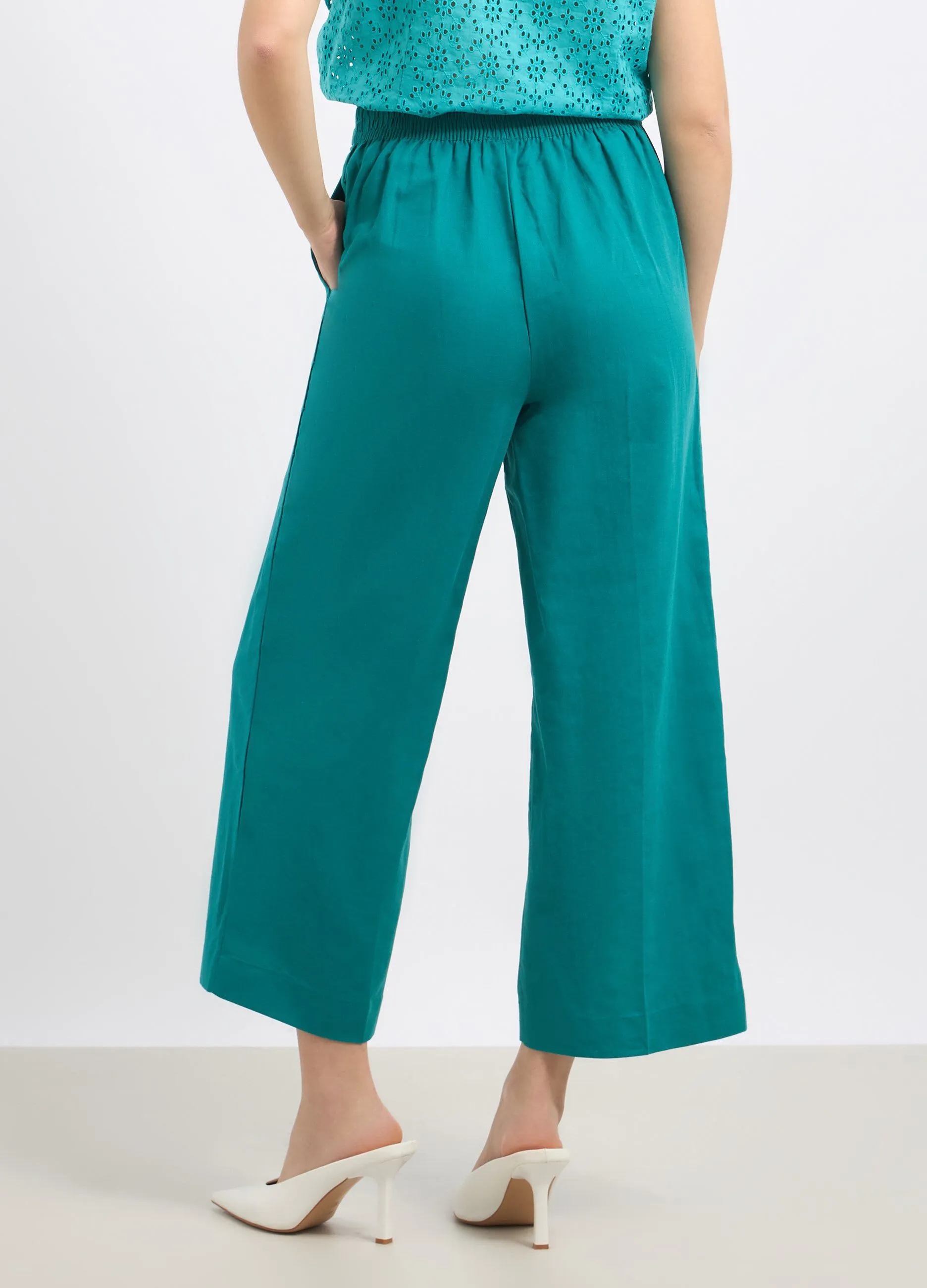 Pantaloni palazzo in misto lino donna