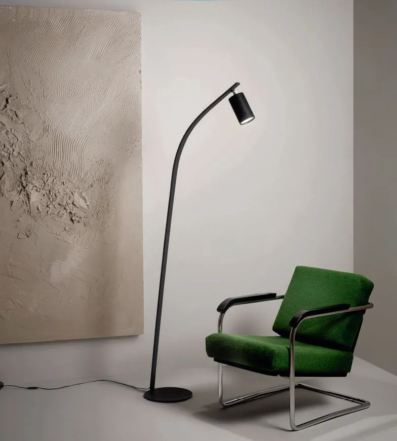 Piantana Curva Doppia Emissione Led Dimmerabile + Faretto GU10 Murga Ondaluce