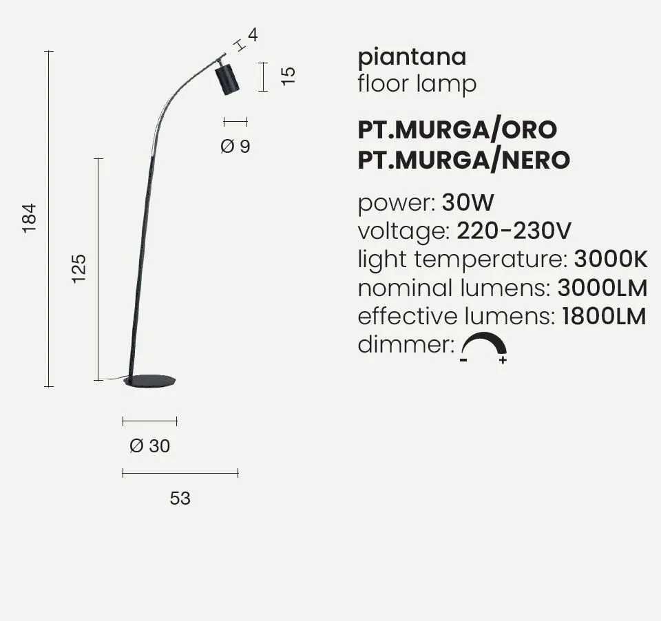 Piantana Curva Doppia Emissione Led Dimmerabile + Faretto GU10 Murga Ondaluce