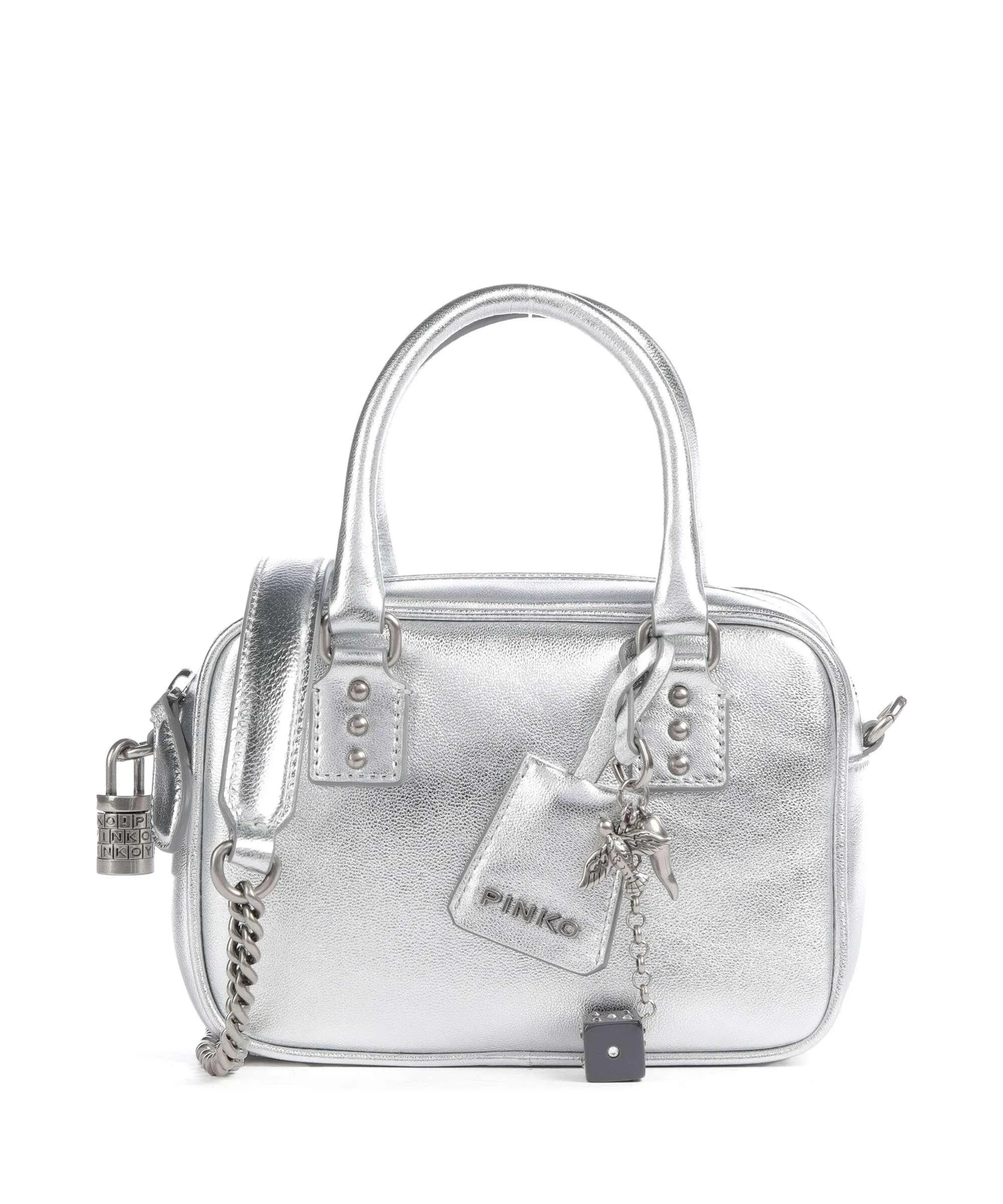  Pinko Bowling Mini Borsa a tracolla pelle di pecora argento  
