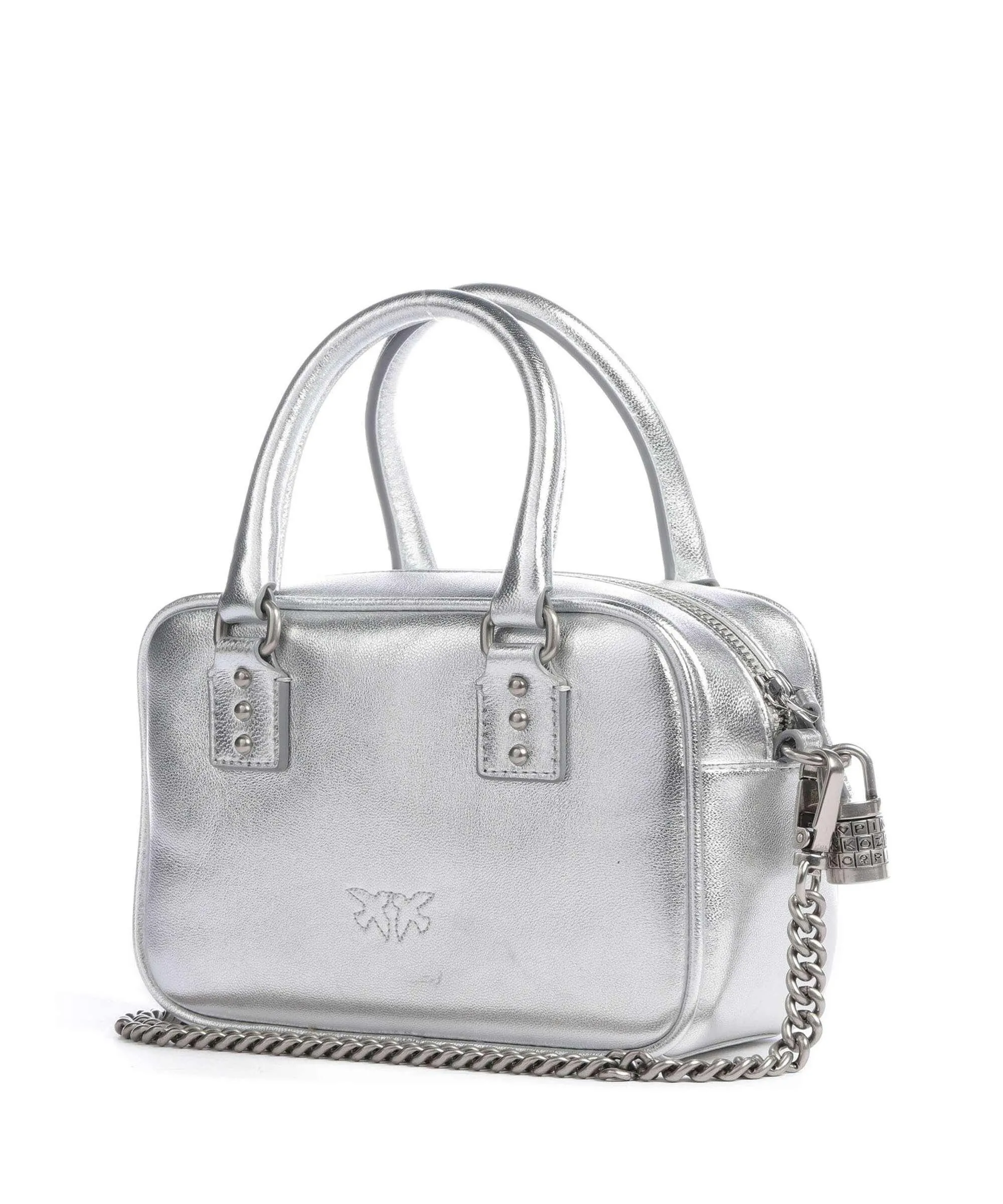  Pinko Bowling Mini Borsa a tracolla pelle di pecora argento  
