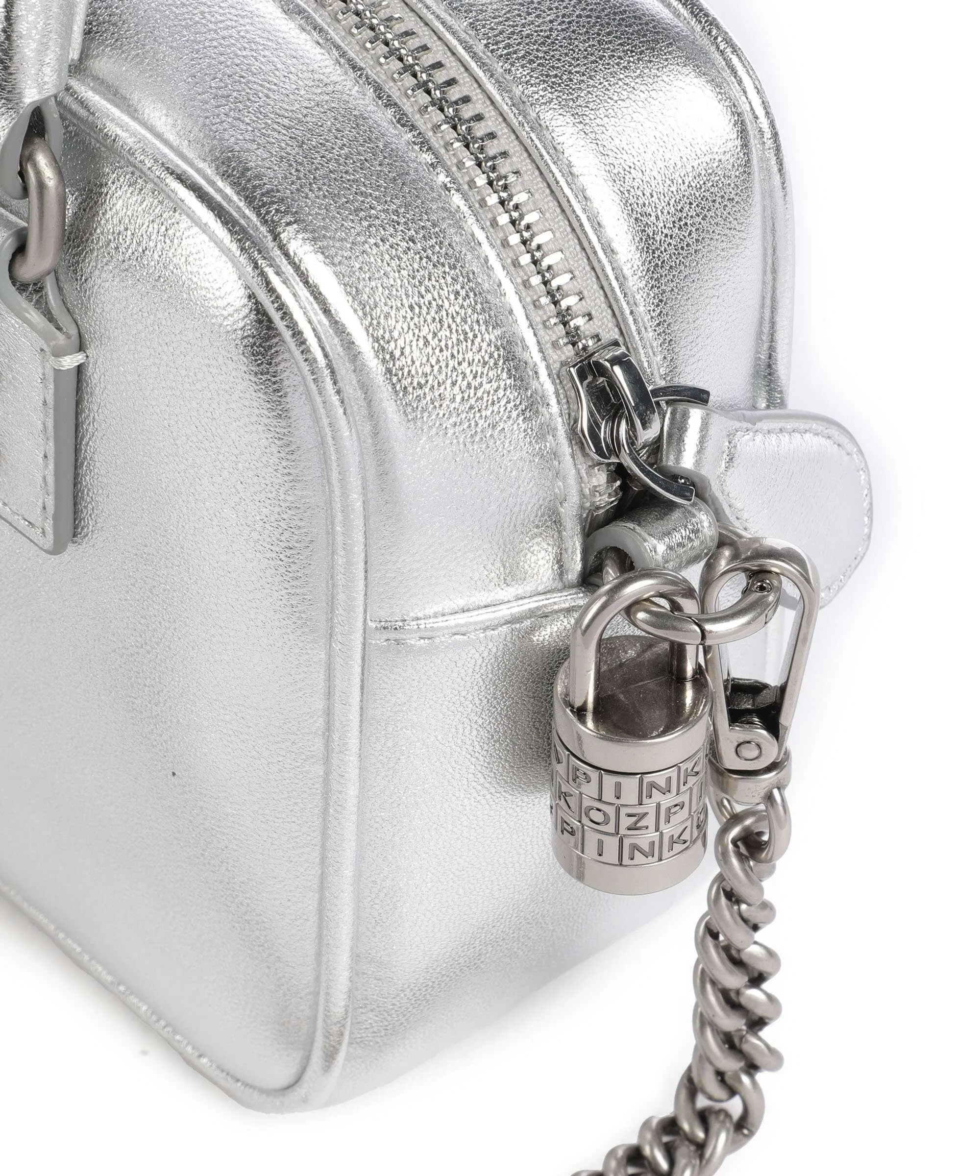  Pinko Bowling Mini Borsa a tracolla pelle di pecora argento  