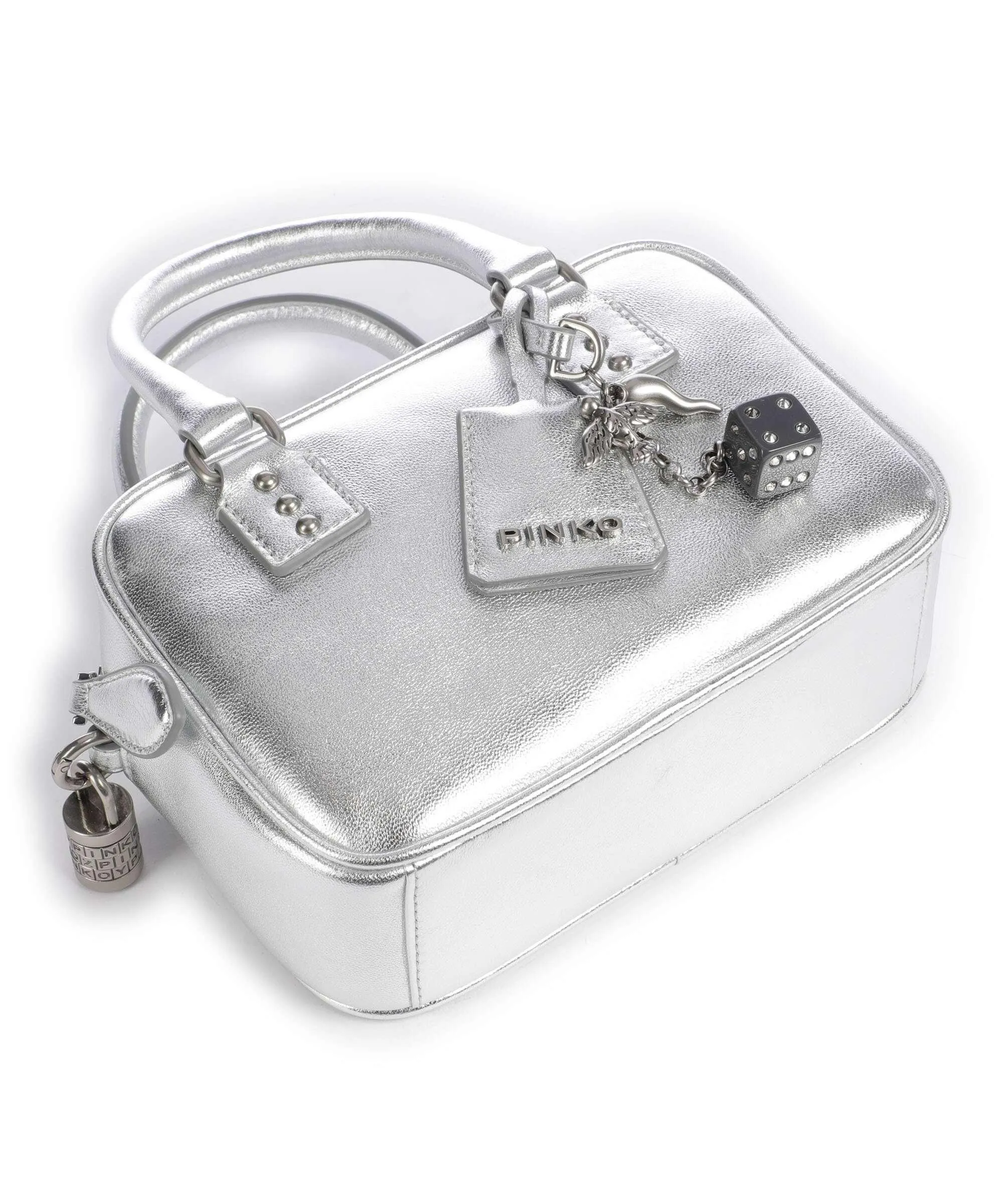  Pinko Bowling Mini Borsa a tracolla pelle di pecora argento  