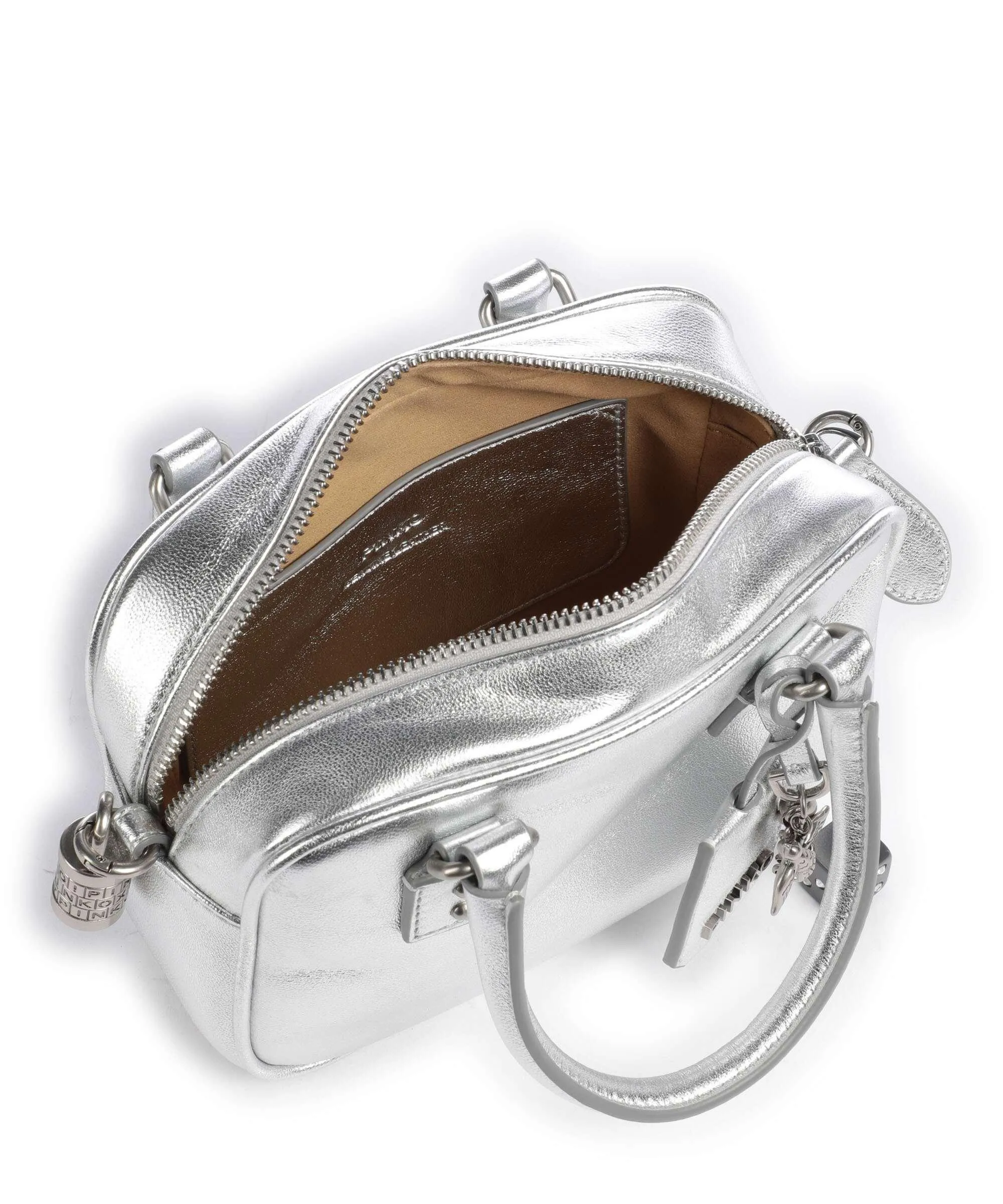  Pinko Bowling Mini Borsa a tracolla pelle di pecora argento  