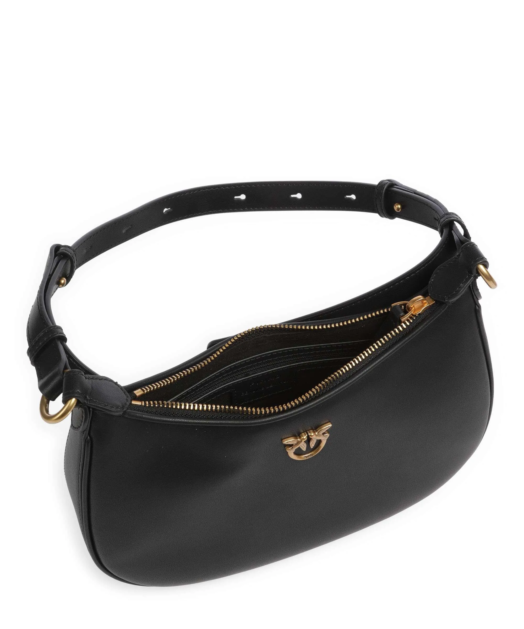  Pinko Half Moon Mini Borsa a spalla pelle di vacchetta finemente grana nero  