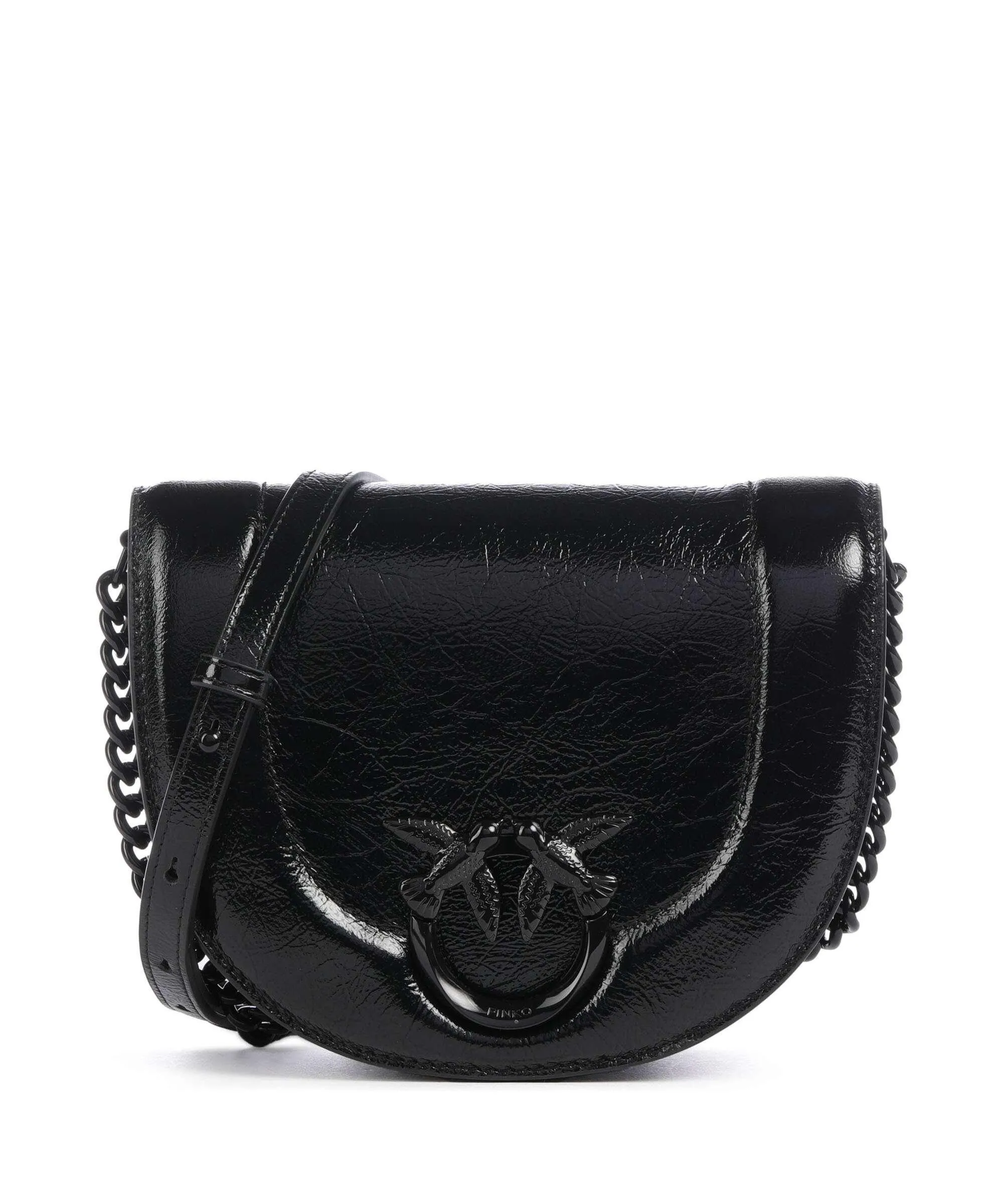  Pinko Love Round Click Mini Borsa a tracolla pelle di vacchetta finemente grana nero  