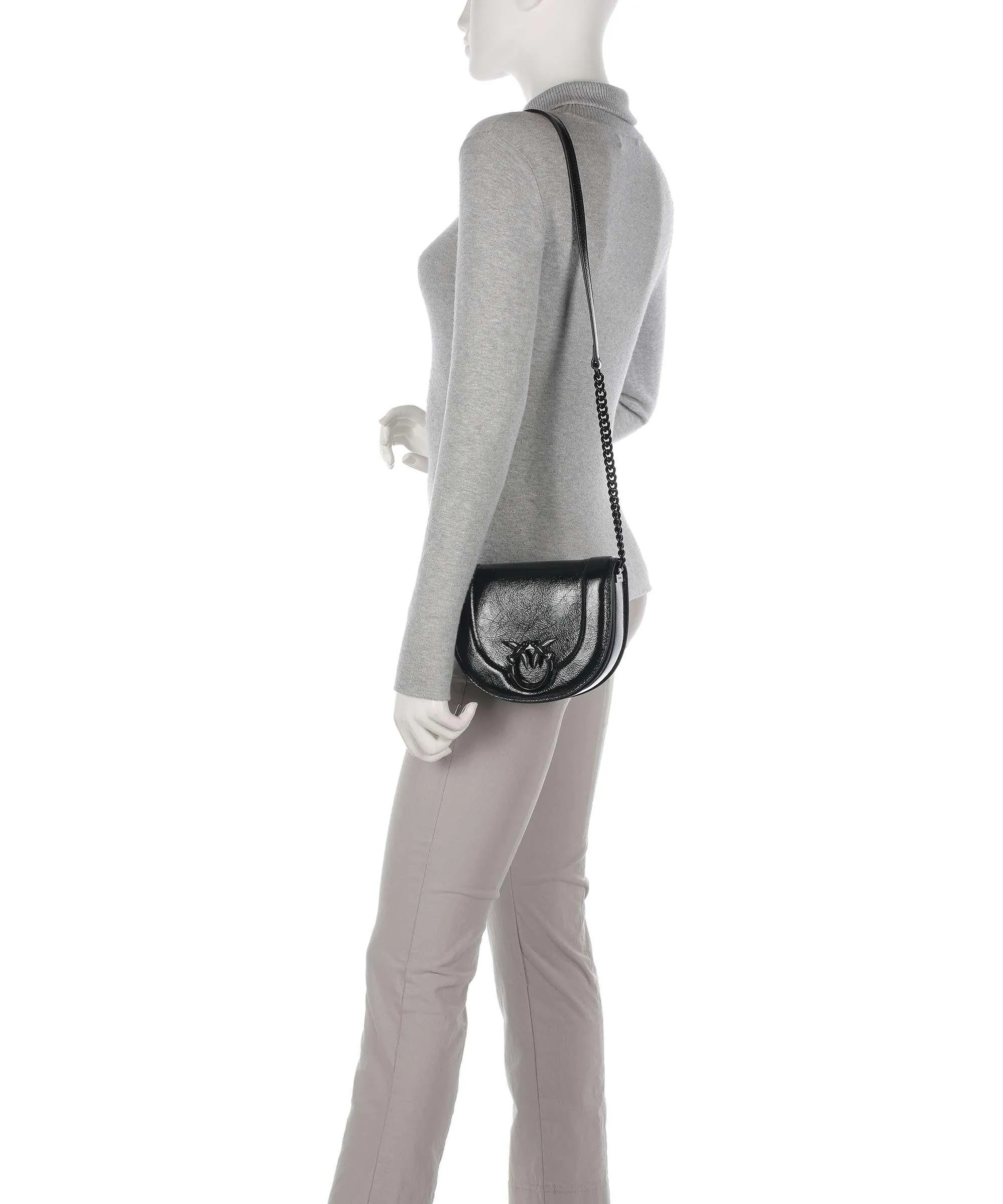  Pinko Love Round Click Mini Borsa a tracolla pelle di vacchetta finemente grana nero  