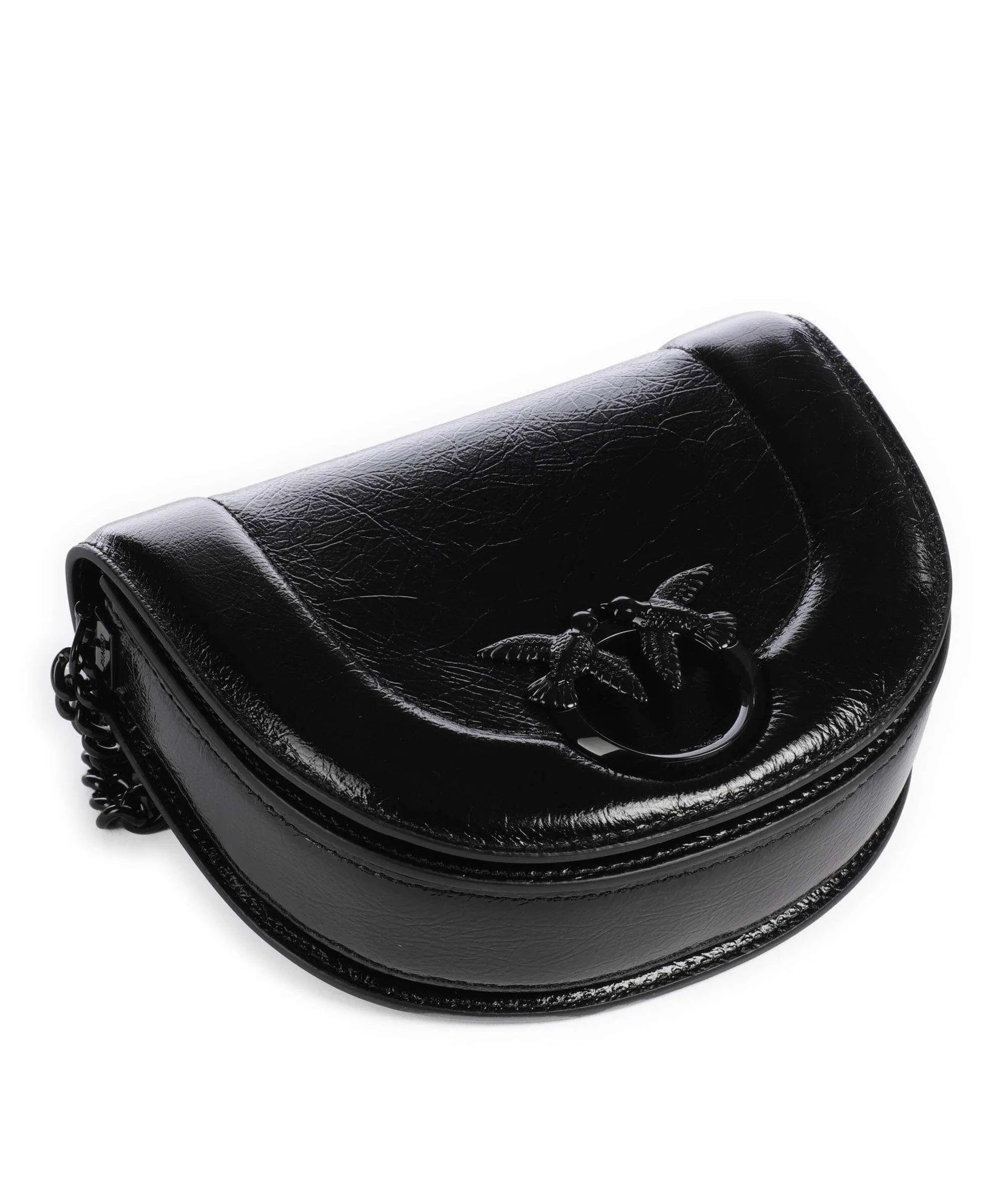  Pinko Love Round Click Mini Borsa a tracolla pelle di vacchetta finemente grana nero  