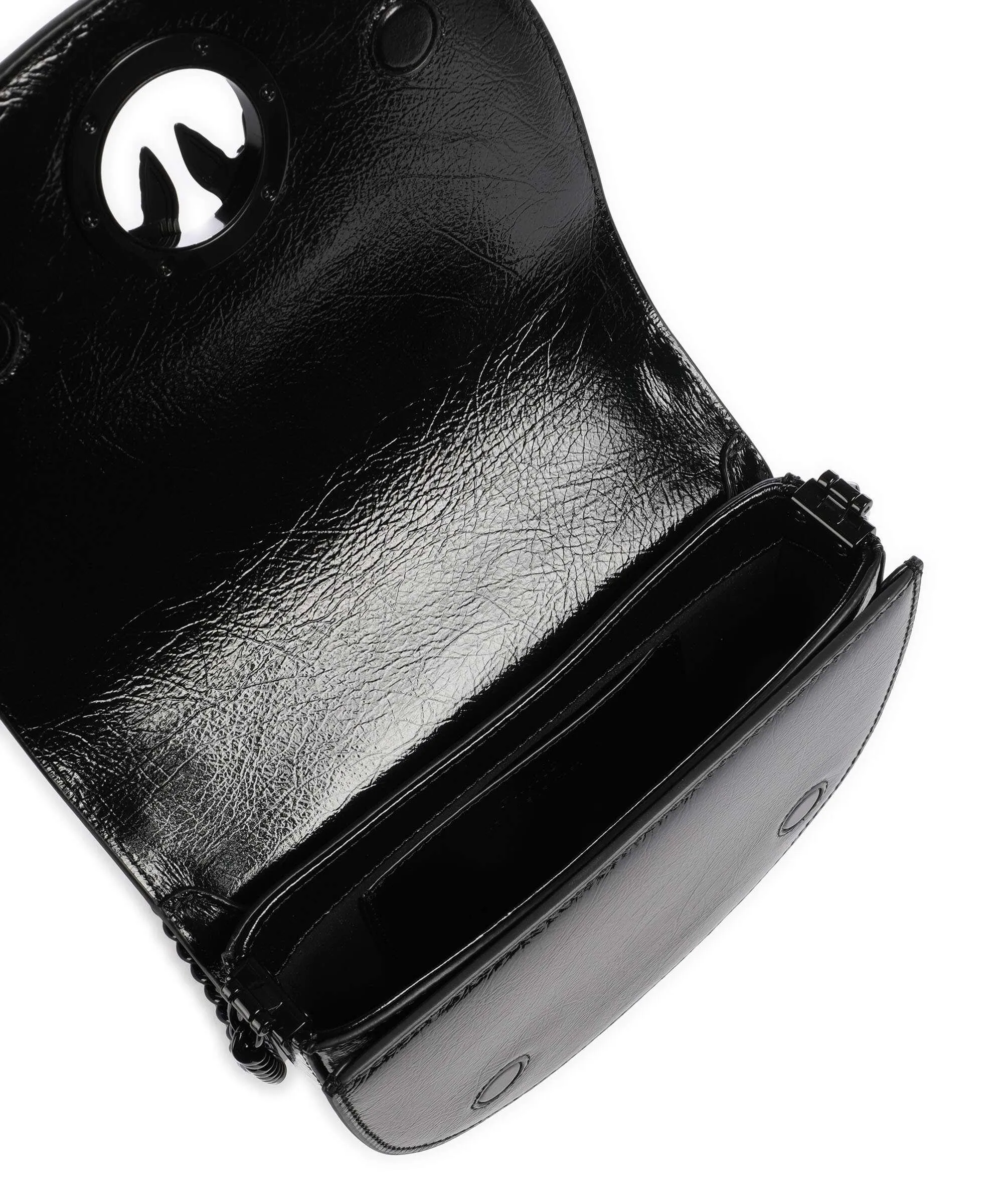  Pinko Love Round Click Mini Borsa a tracolla pelle di vacchetta finemente grana nero  