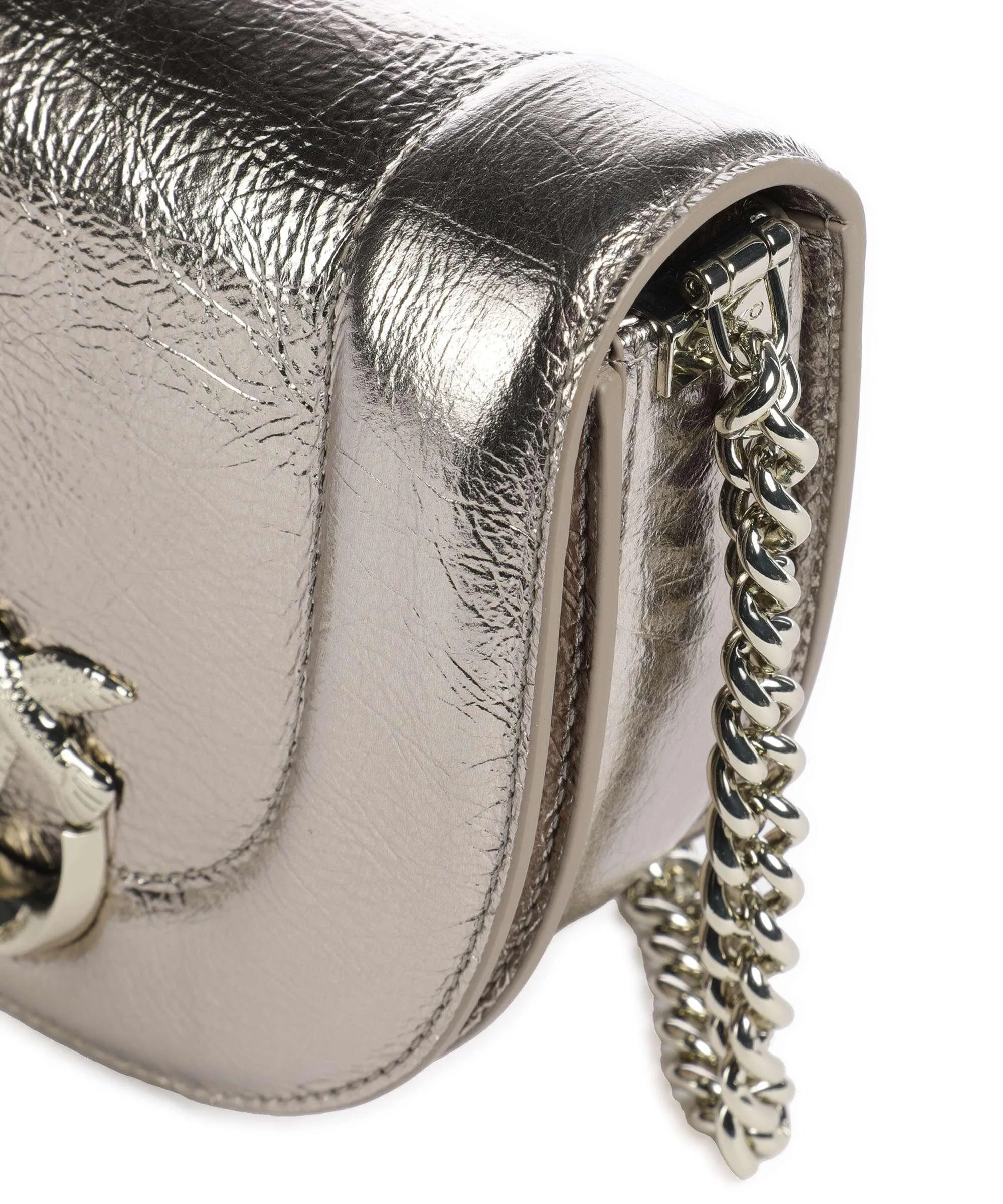  Pinko Love Round Click Mini Borsa a tracolla pelle di vacchetta finemente grana oro  