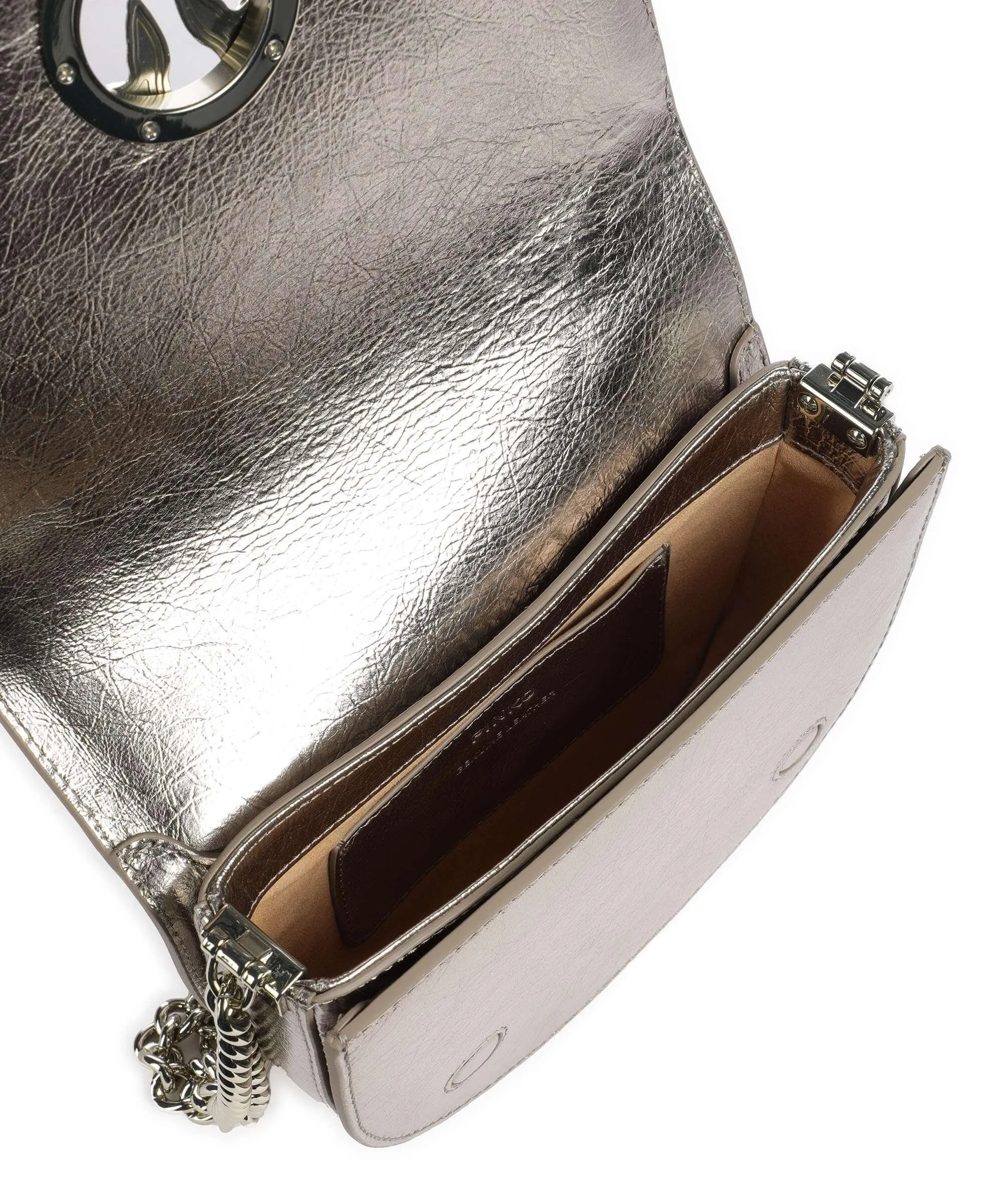  Pinko Love Round Click Mini Borsa a tracolla pelle di vacchetta finemente grana oro  