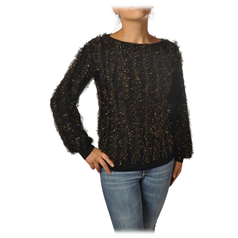 Pinko - Maglia Estonia in Filo Lurex Bicolore - Nero/Oro - Maglione - Made in Italy - Luxury Exclusive Collection