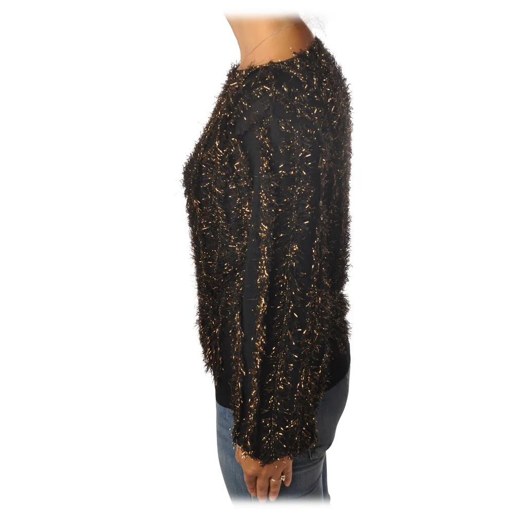 Pinko - Maglia Estonia in Filo Lurex Bicolore - Nero/Oro - Maglione - Made in Italy - Luxury Exclusive Collection