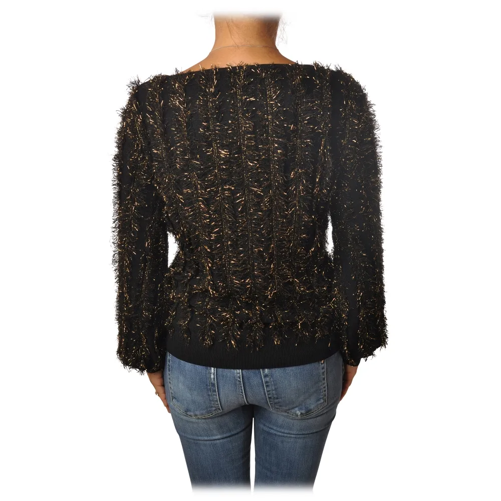 Pinko - Maglia Estonia in Filo Lurex Bicolore - Nero/Oro - Maglione - Made in Italy - Luxury Exclusive Collection