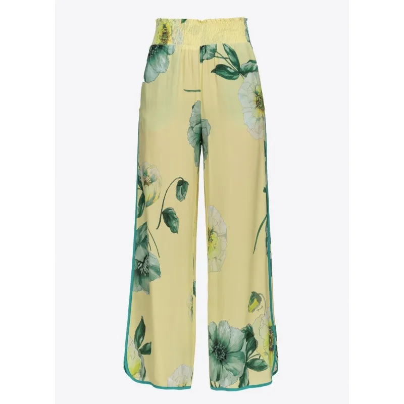PINKO pantaloni PISA palazzo stampa rose MULT.GIALLO