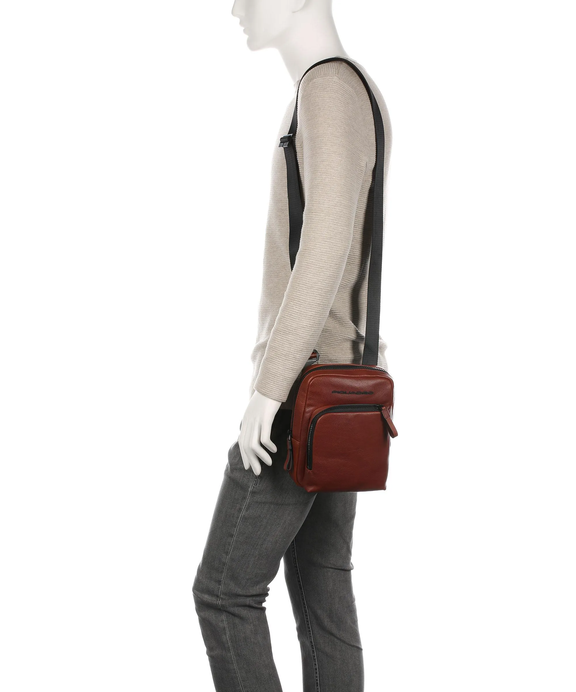  Piquadro Harper Borsa a tracolla pelle a grana fine tabacco  
