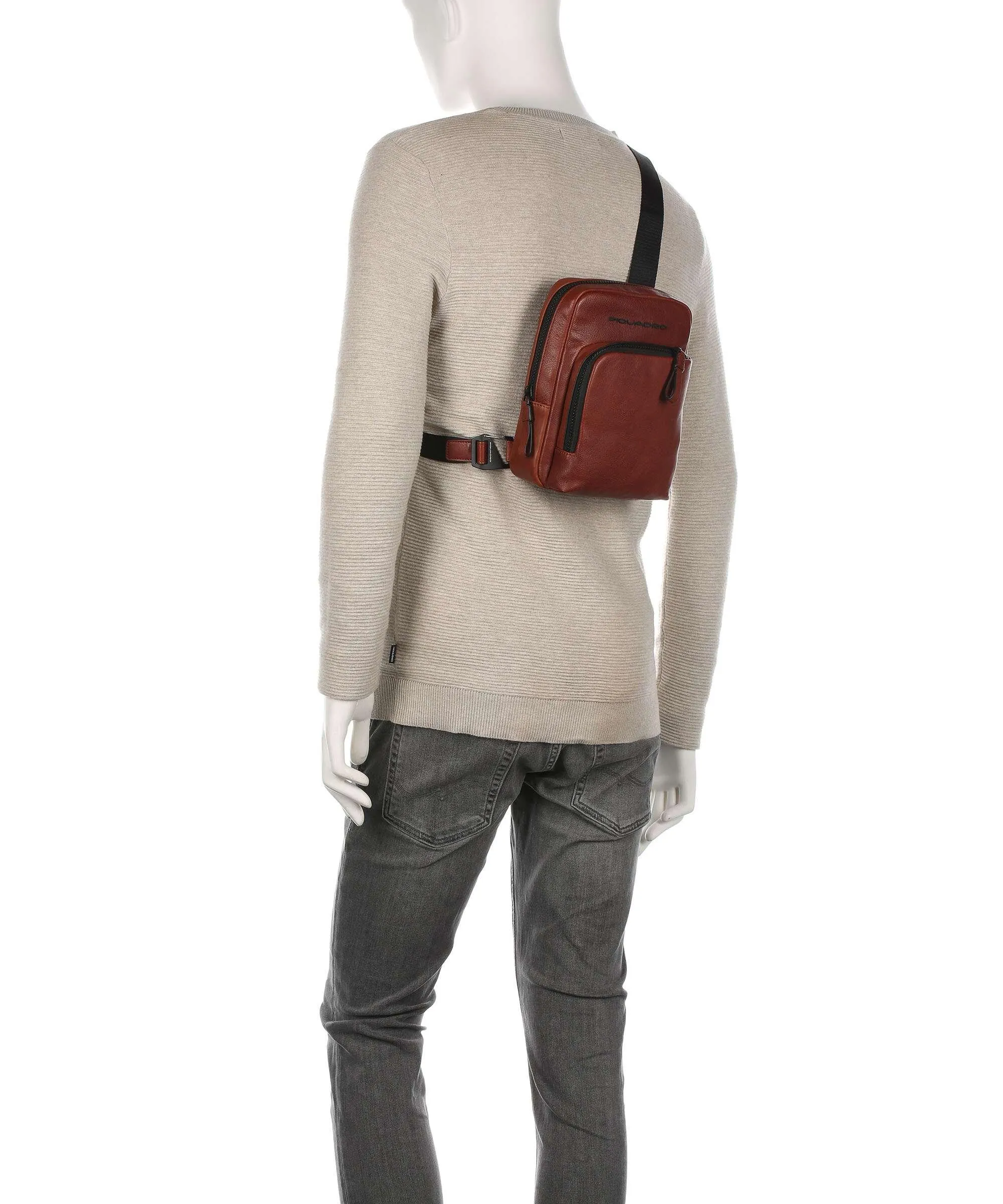  Piquadro Harper Borsa a tracolla pelle a grana fine tabacco  