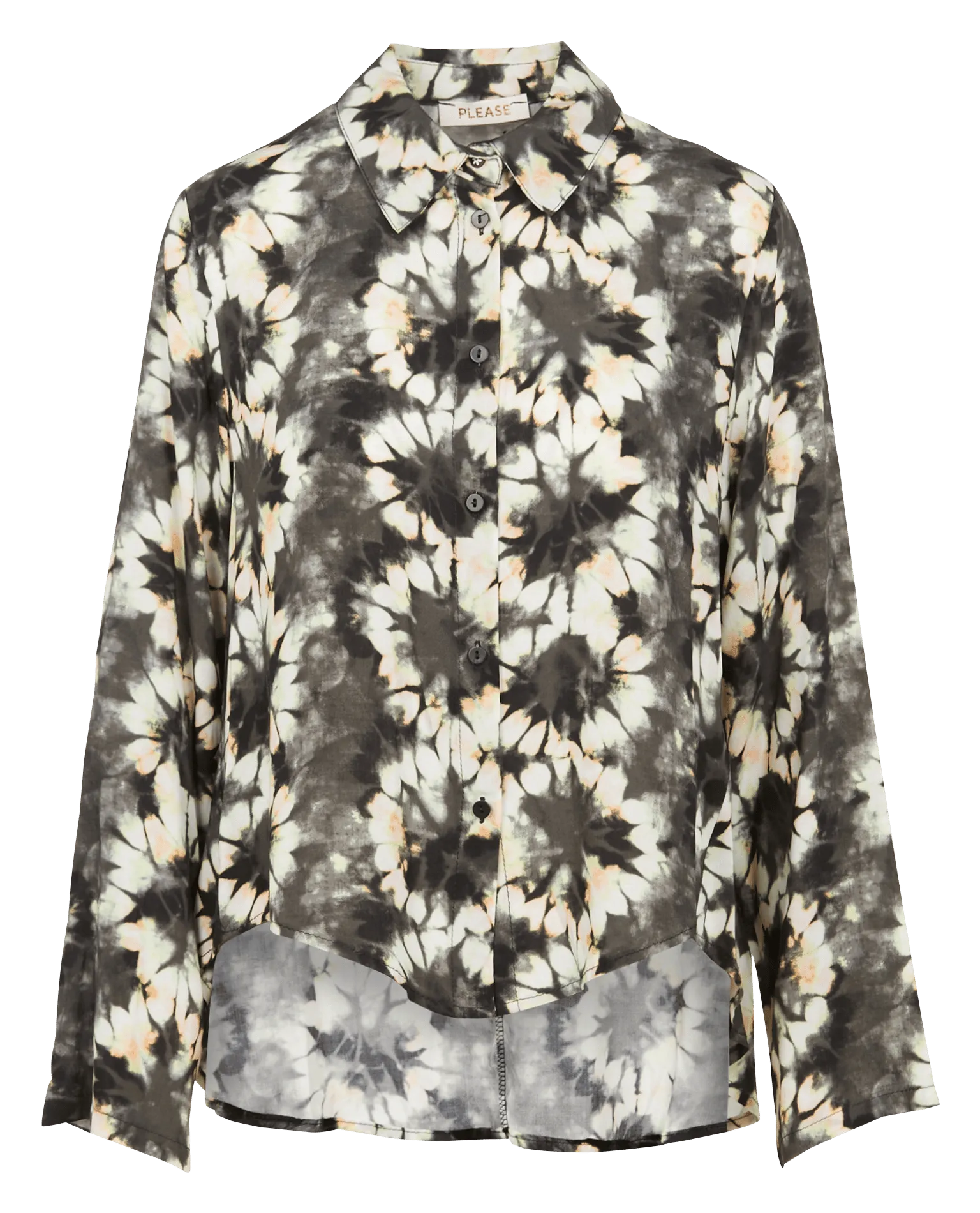  PLEASE   Camicia collo classico con stampa tie and dye | Nero