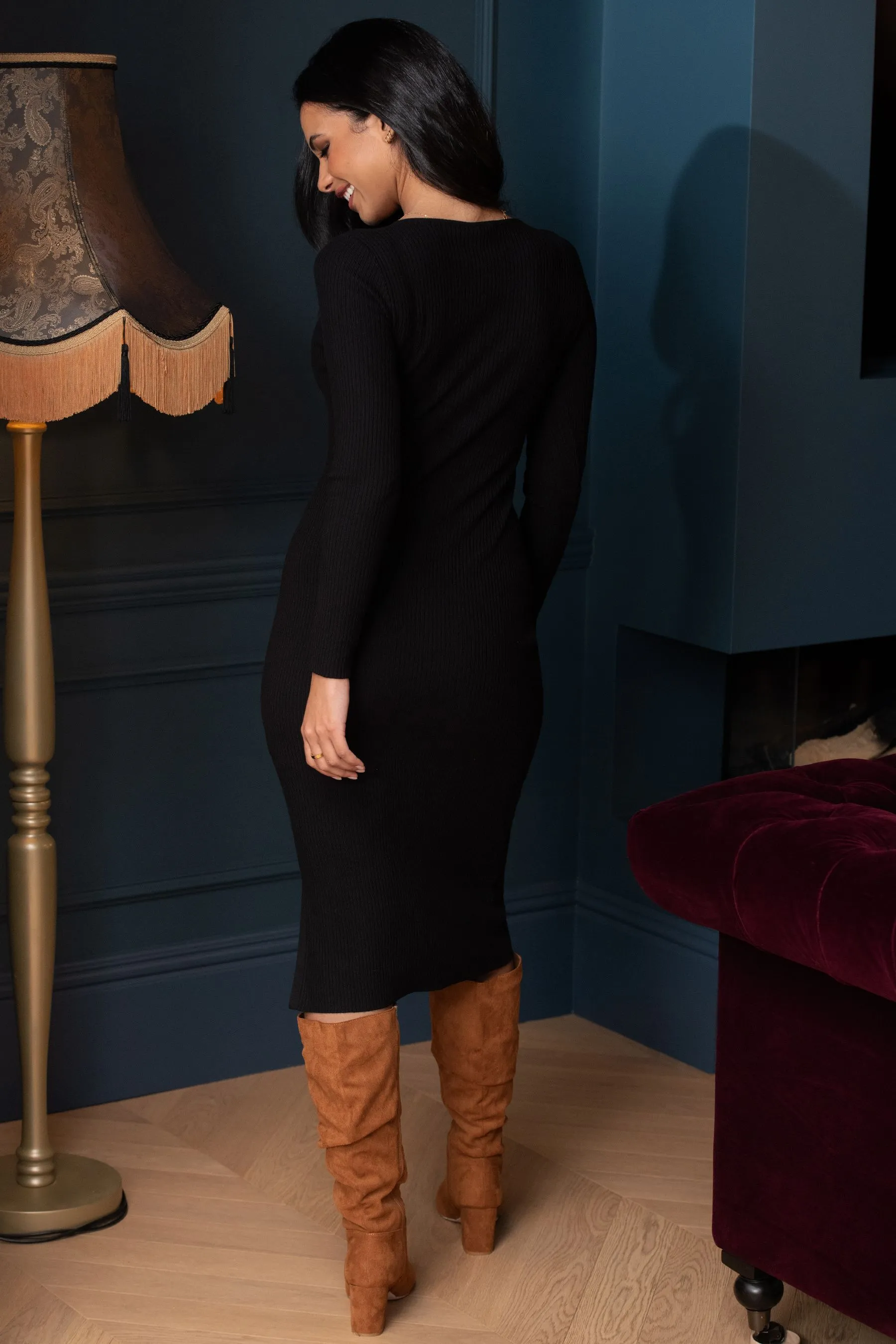 Pour Moi - Layla - Abito midi aderente in maglia a coste con scollo a V